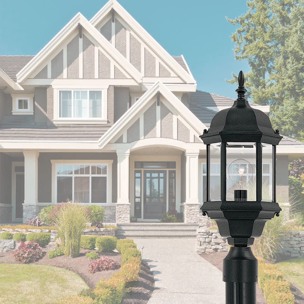 Outdoor Light Fixture, 14 Inch Exterior Wall Mount Lantern Sconce, Clear Glass Porch Lights for Front Door, Patio, and House Garage, Black, 2961-BK