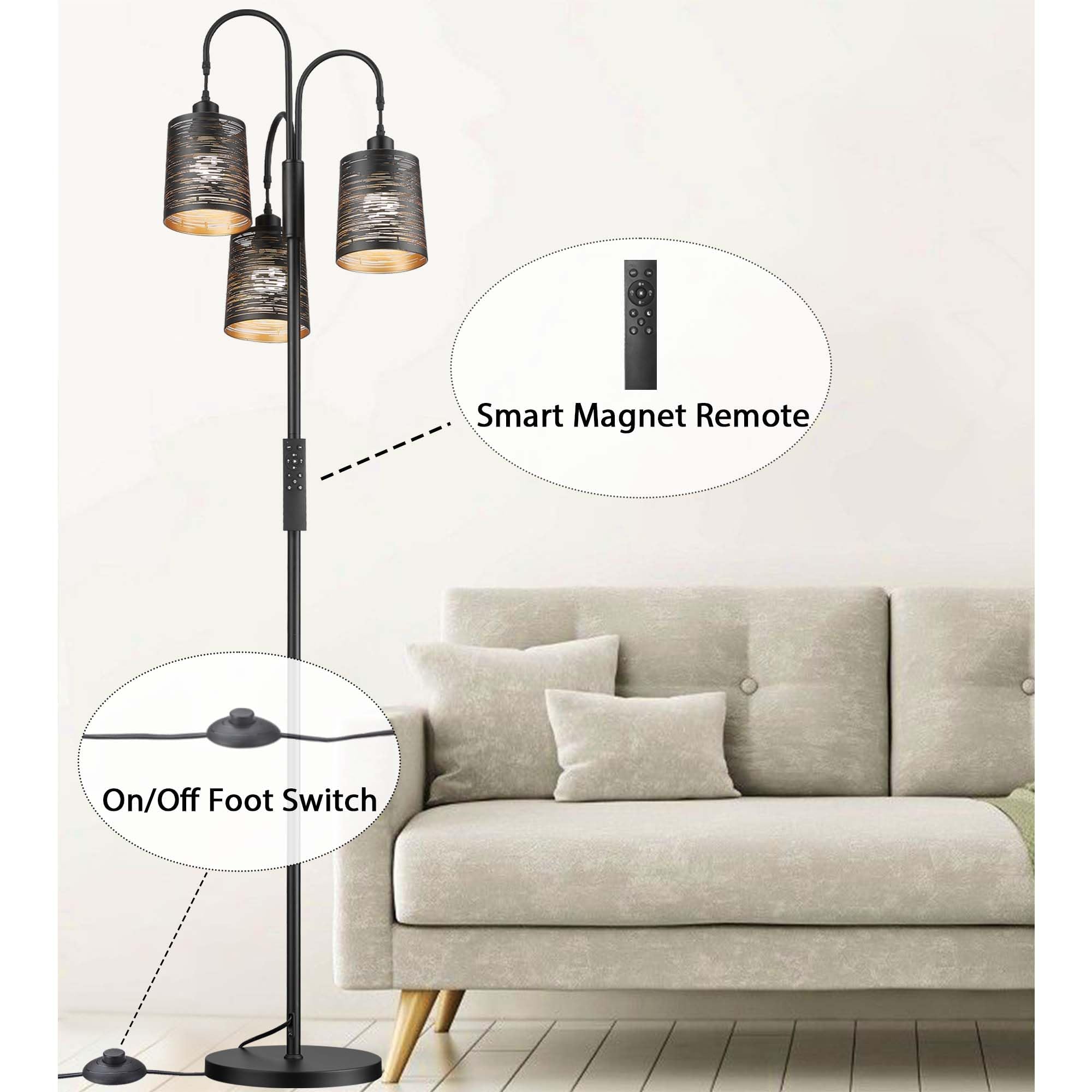 Industrial Tree Floor Lamps for Living Room, 1 Pack Dimmable Tall Standing Lamp with 3pc LED Bulb and Remote Control, Modern Dimmable Floor Lamps for Living Room, Bedroom,Office (White, 16" W)