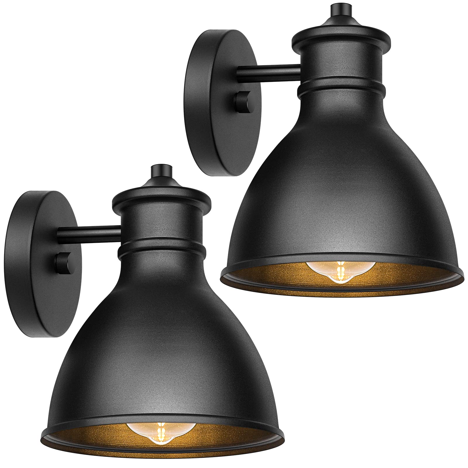 Outdoor Light Fixtures, 2-Pack Farmhouse Barn Lights for Porch, Industrial Black Exterior Wall Sconce for Garage, Patio, E26 Base Anti-Rust, Bulb not Included