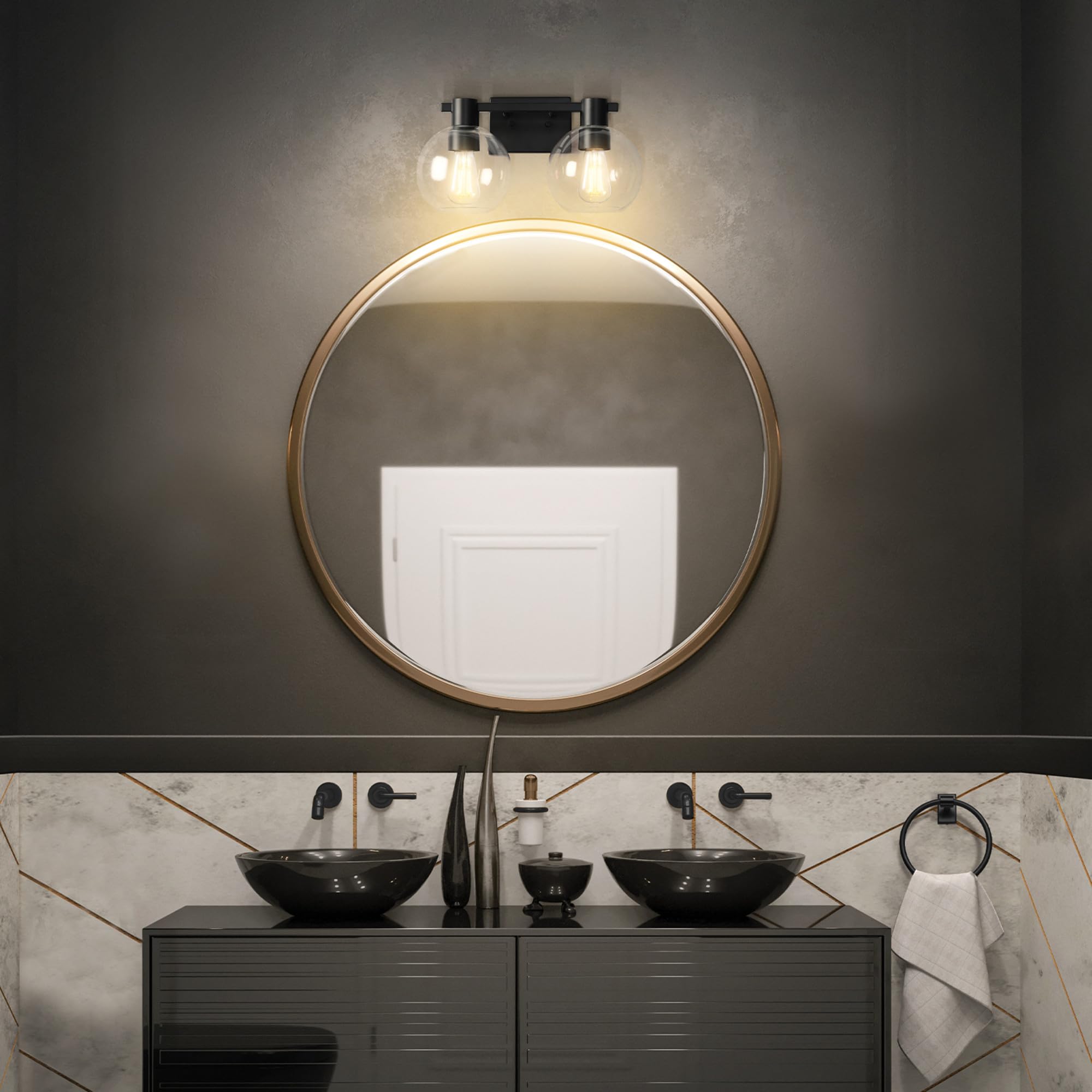 3-Light Vanity All-in-One Bathroom Set, 5 Piece Brushed Steel Finish, 70, Bulb Not Included