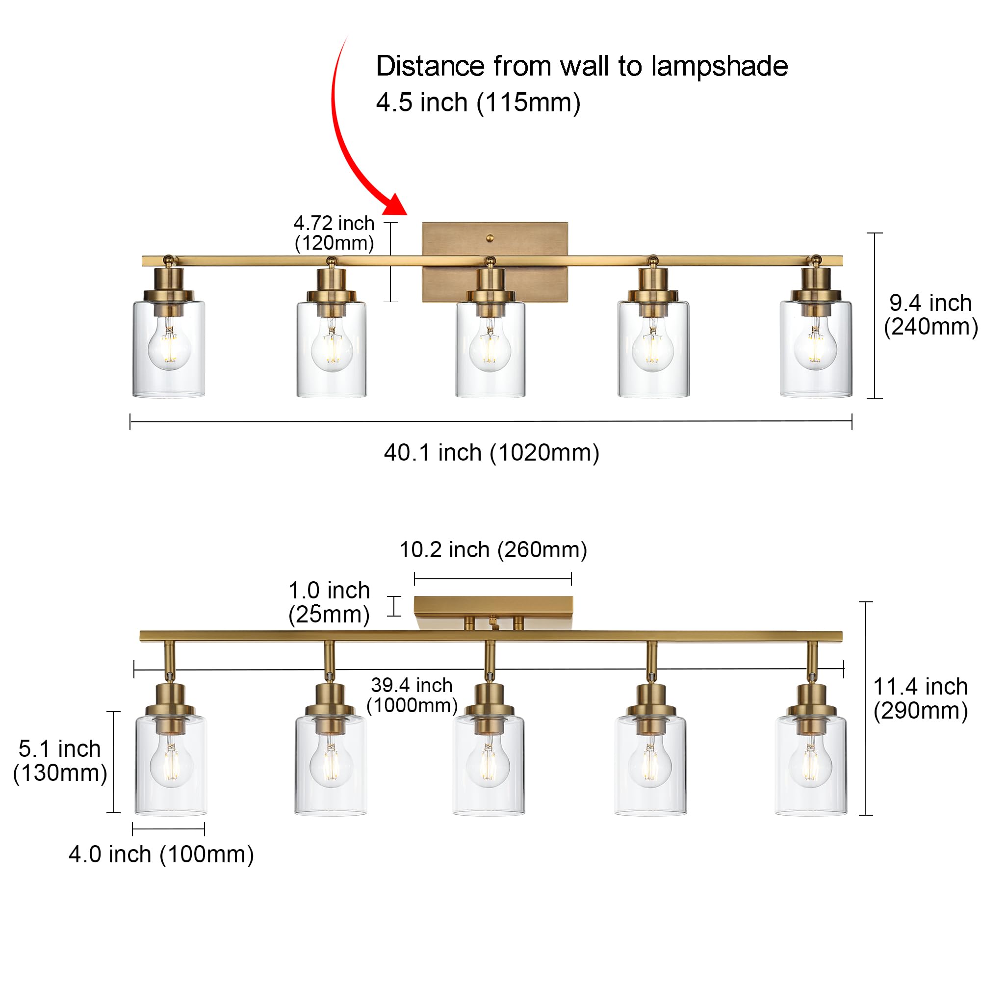 2-Light Adjustable Track Lighting Kit Brass Kitchen Track Lighting Fixtures Ceiling Spotlight with Clear Glass Shade for Hallway Foyer Bath Storage