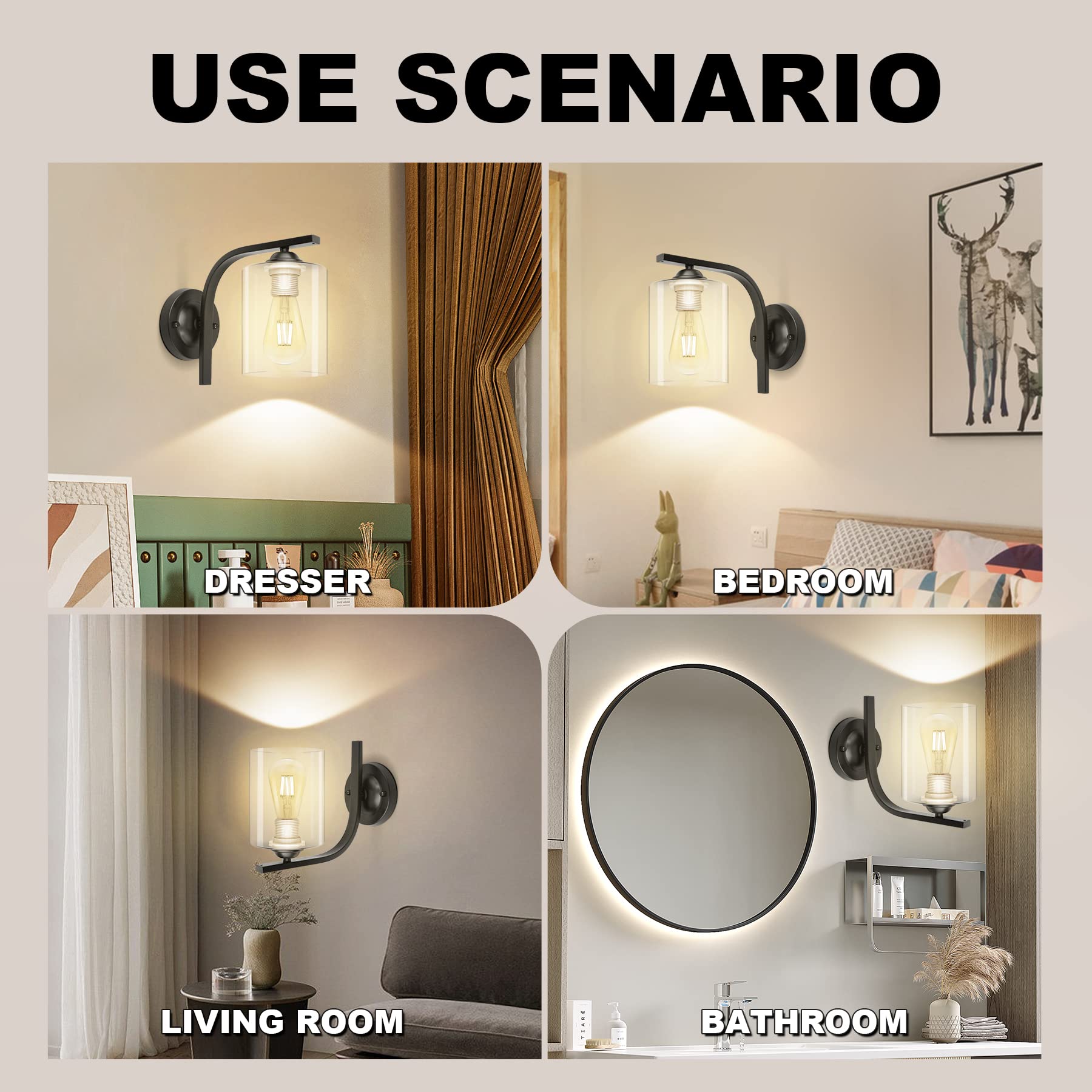 Wall Sconce 1 Light, Modern Wall Light Fixture, Bathroom Vanity Lights with Matte Black Wall Lamp for Bedroom Kitchen Hallway Porch, Milky White Glass Shades, E26 Socket, Bulbs Not Included