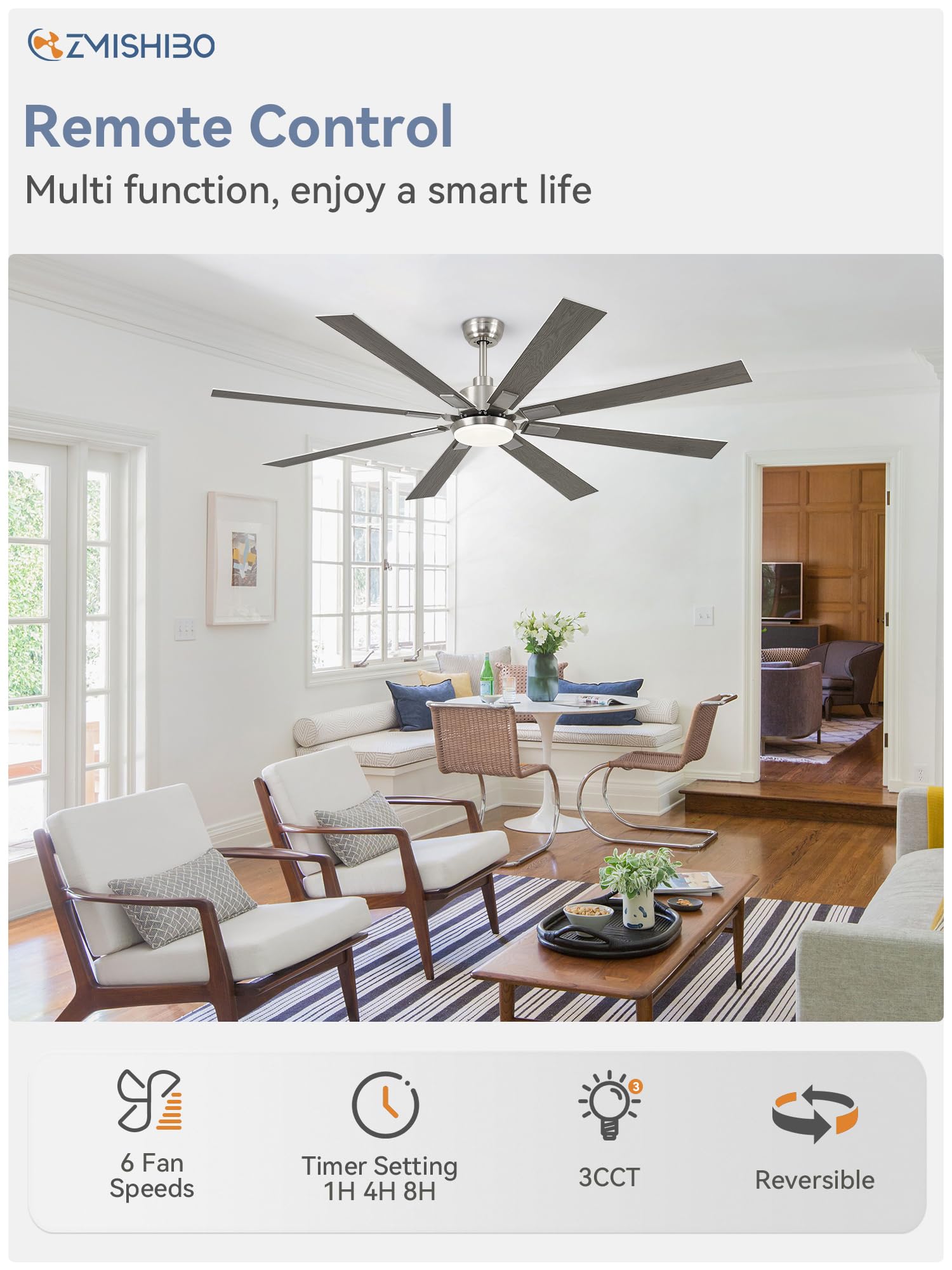 72 inch Oil Rubbed Bronze Ceiling Fans with Lights and Remote, Indoor/Outdoor Farmhouse Ceiling Fan for Living Room Patio, 6 Speed Reversible Quiet DC Motor, 3CCT, Dual Finish Blades