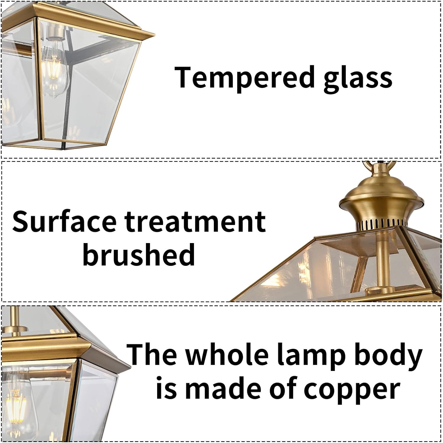 Copper Brass Outdoor Pendant Light, 16.5" H Large Lantern Hanging Light Fixtures Waterproof Porch Light Outdoor Chandelier for Patio Entryway