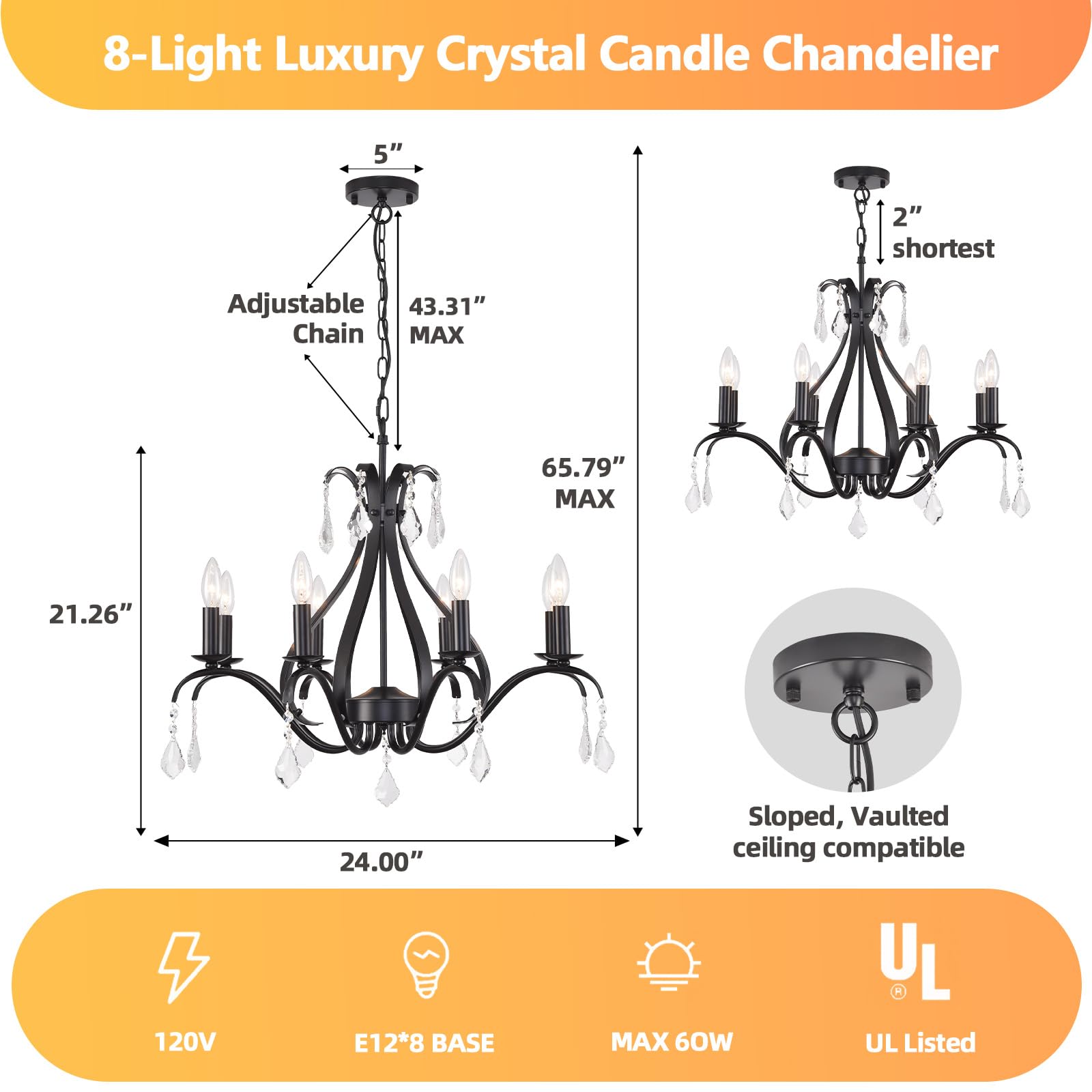 Gold Chandelier Light Fixtures Farmhouse: Modern Chandeliers for Dining Room, 8-Light Gold Crystal Chandelier, Foyer Chandeliers for High Ceilings, for Entryway,kitchen,Bedroom,Living Room,Staircase