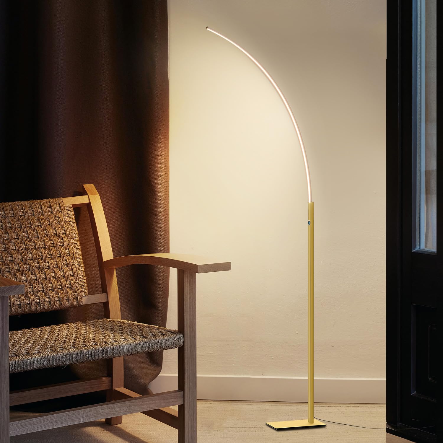 TACAHE Arc Corner Floor Lamp - 3000K Warm White & 3 Brightness Presets - Curved LED Accent Lamp with Touch Switch - 63" Modern Standing Lamp for Bedroom, Living Room - 12W - Black