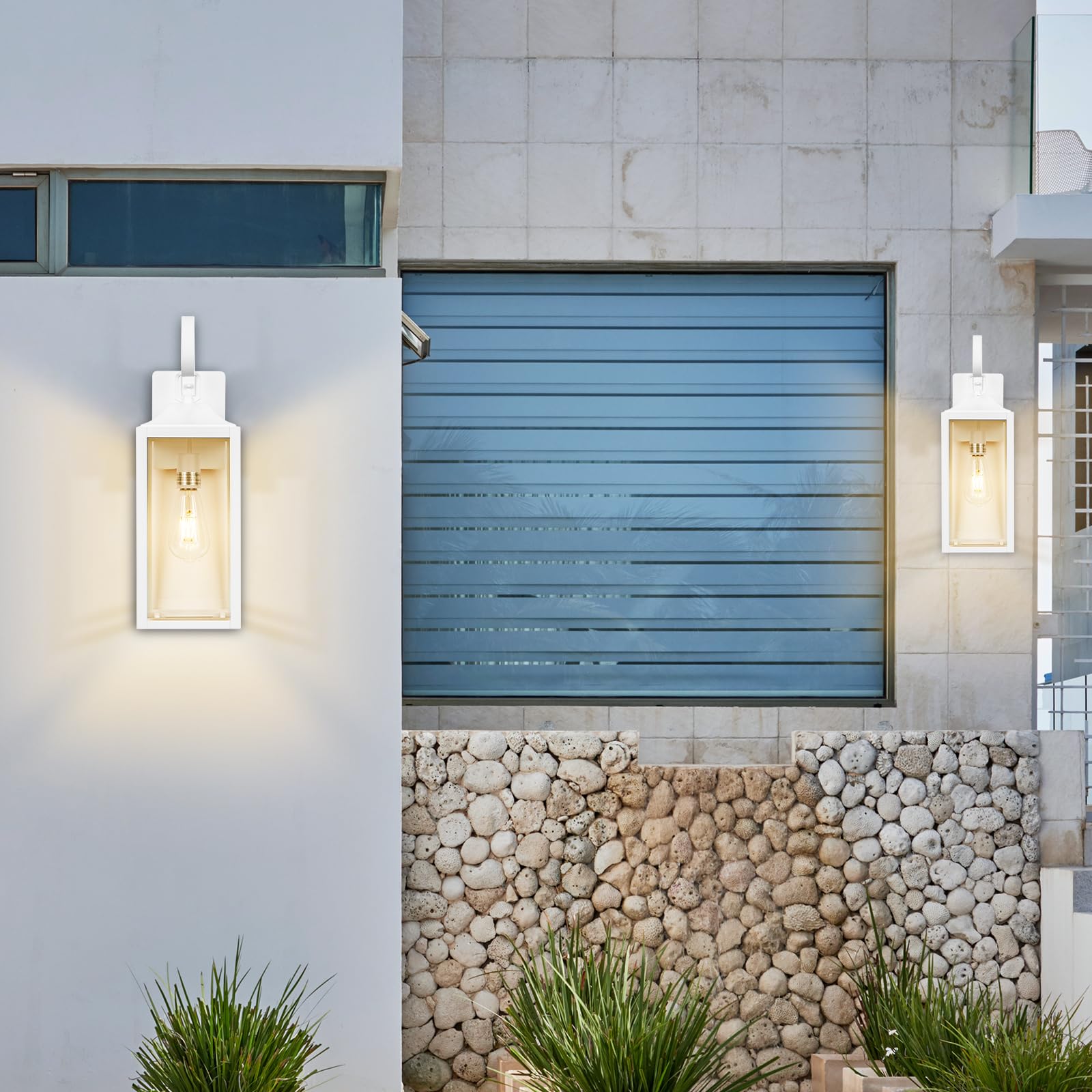 Large Size Outdoor Wall Lights 1 Pack, 19 Inch Matte White Exterior Light Fixture with Clear Glass Shade, Waterproof Front Porch Lighting, Modern Sconces Lantern for House, Garage