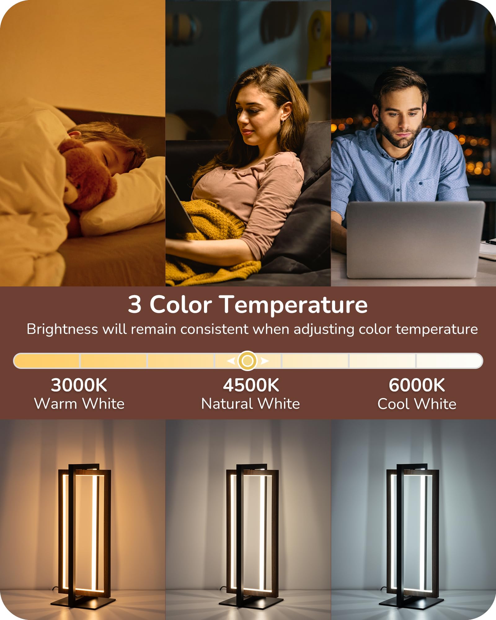 Modern LED Table Lamp, Stepless Dimmable Minimalist Bedside Lamp, MAX 750LM, 3 Color Temperature, Switch Control Nightstand Lamp for Living Room Bedroom, Angle Adjustable