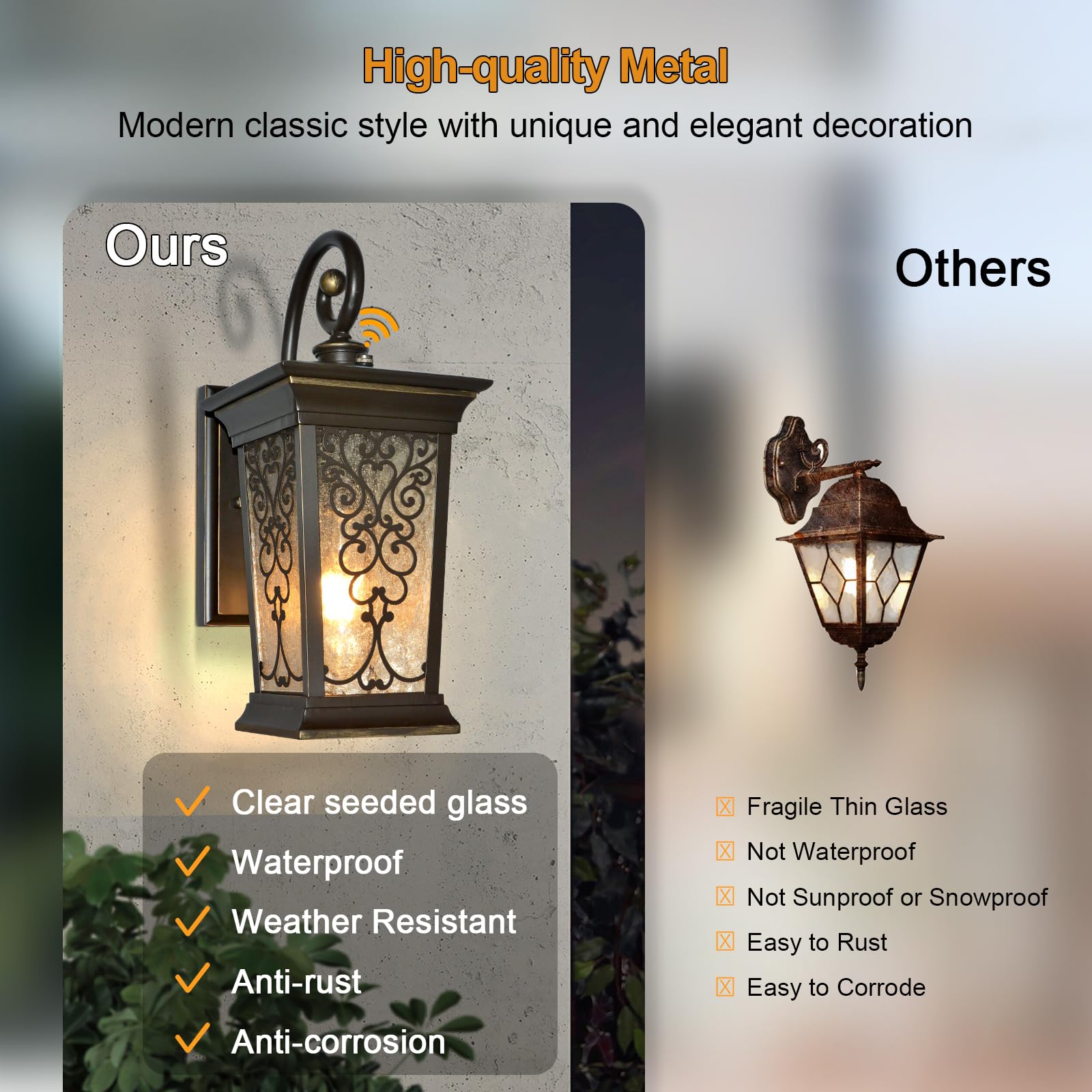 Outdoor Wall Lights Fixture, Exterior Wall Lanterns, Waterproof&All-Weather Wall Sconce, Porch Outside Lights for Entryway, House Front Door Patio Garage, E26 Base&Clear Seeded Glass.