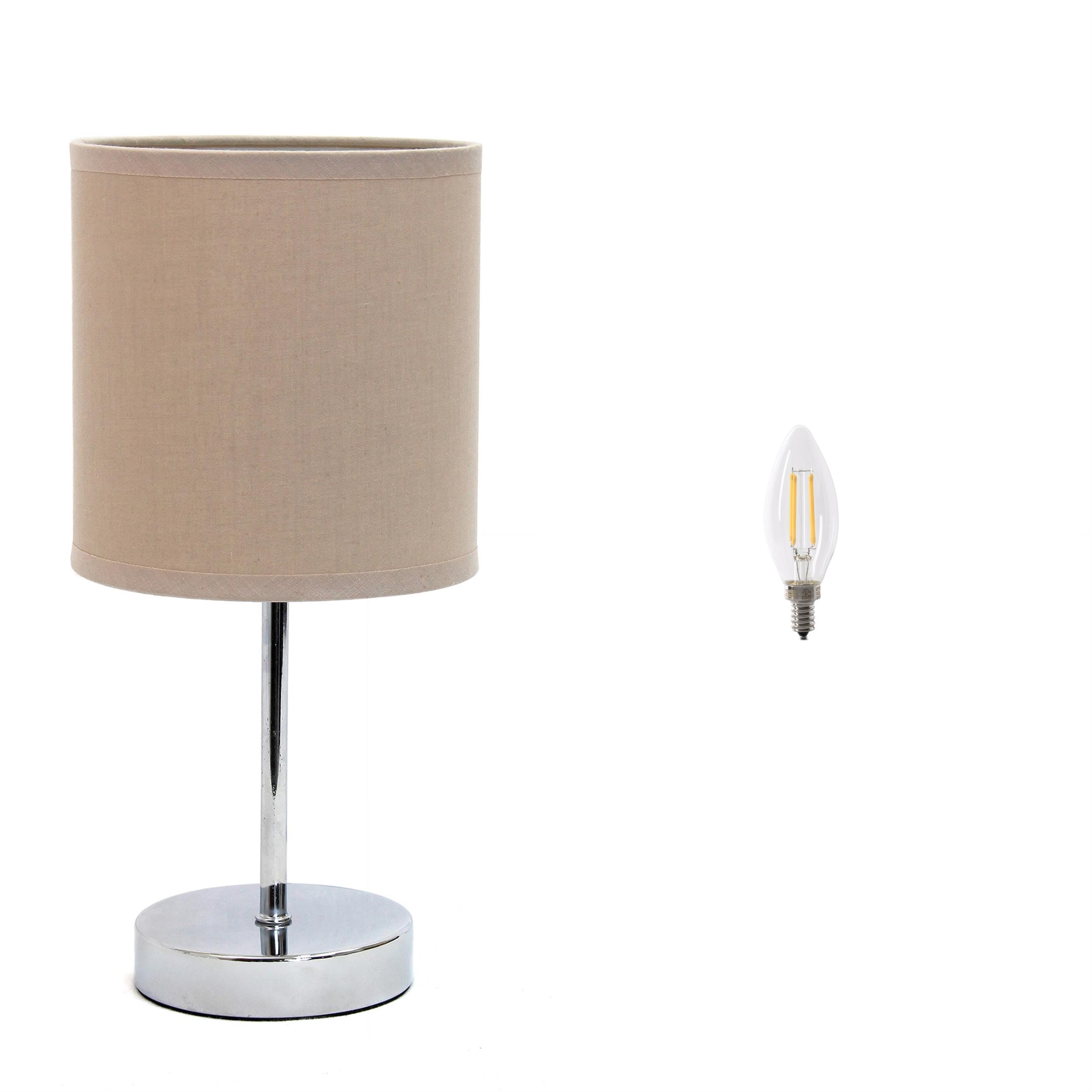 Chrome Mini Basic Table Lamp with Fabric Shade, White