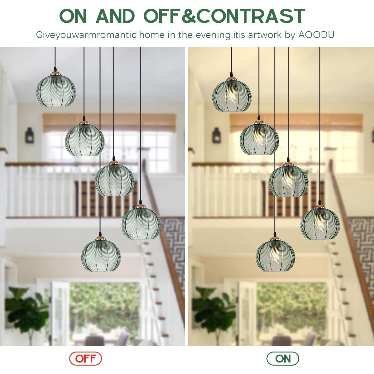 Pendant Lights Glass Pendant Lighting Kitchen Island Hand Blown 1-Light Modern Pendant Light Green Hanging Light fixtures with Glass Shade for Dining Room Bedroom Living Room