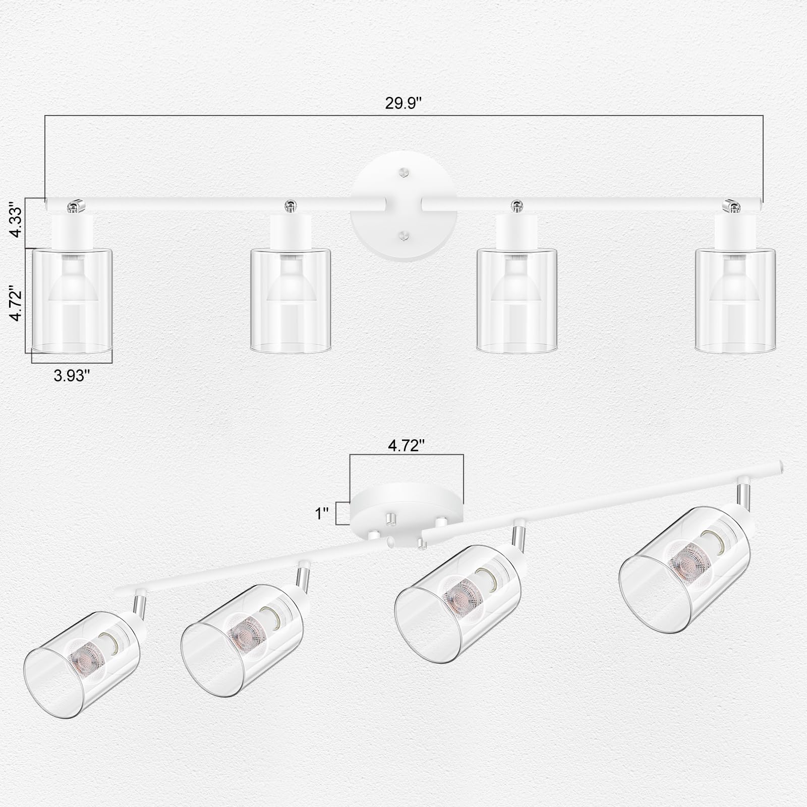 4 Light Led Track Light,Glass Lightshade Track Lighting Kits,4 Way Modern Ceiling Spot Lights for Kitchen,Dining Room,Bedroom,Hallway,Flexibly Rotatable Light Head,Black,Not GU10 Bulb