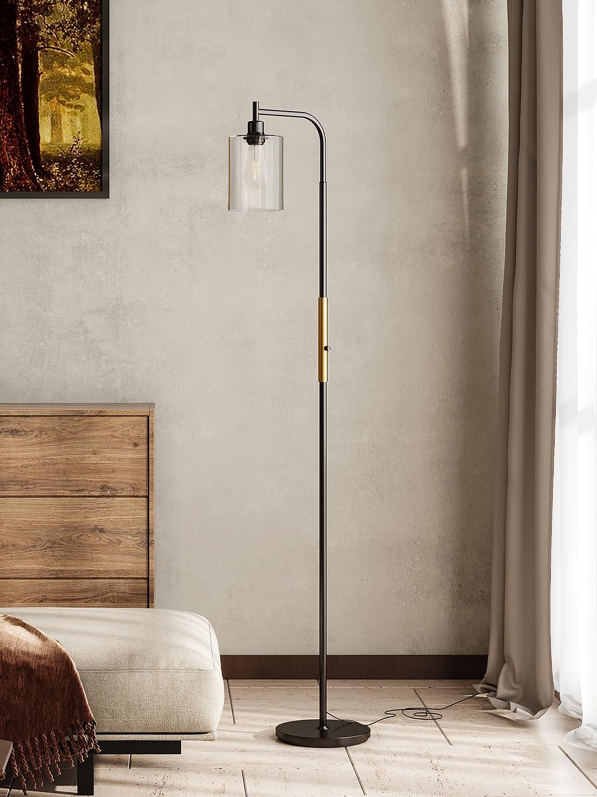 Floor Lamps for Living Room Bright Lighting with Glass lampshade, Modern Bright Floor Lamp with LED Bulbs Industrial Standing lamp for beroom, Tall Pole Lamps Office - Black