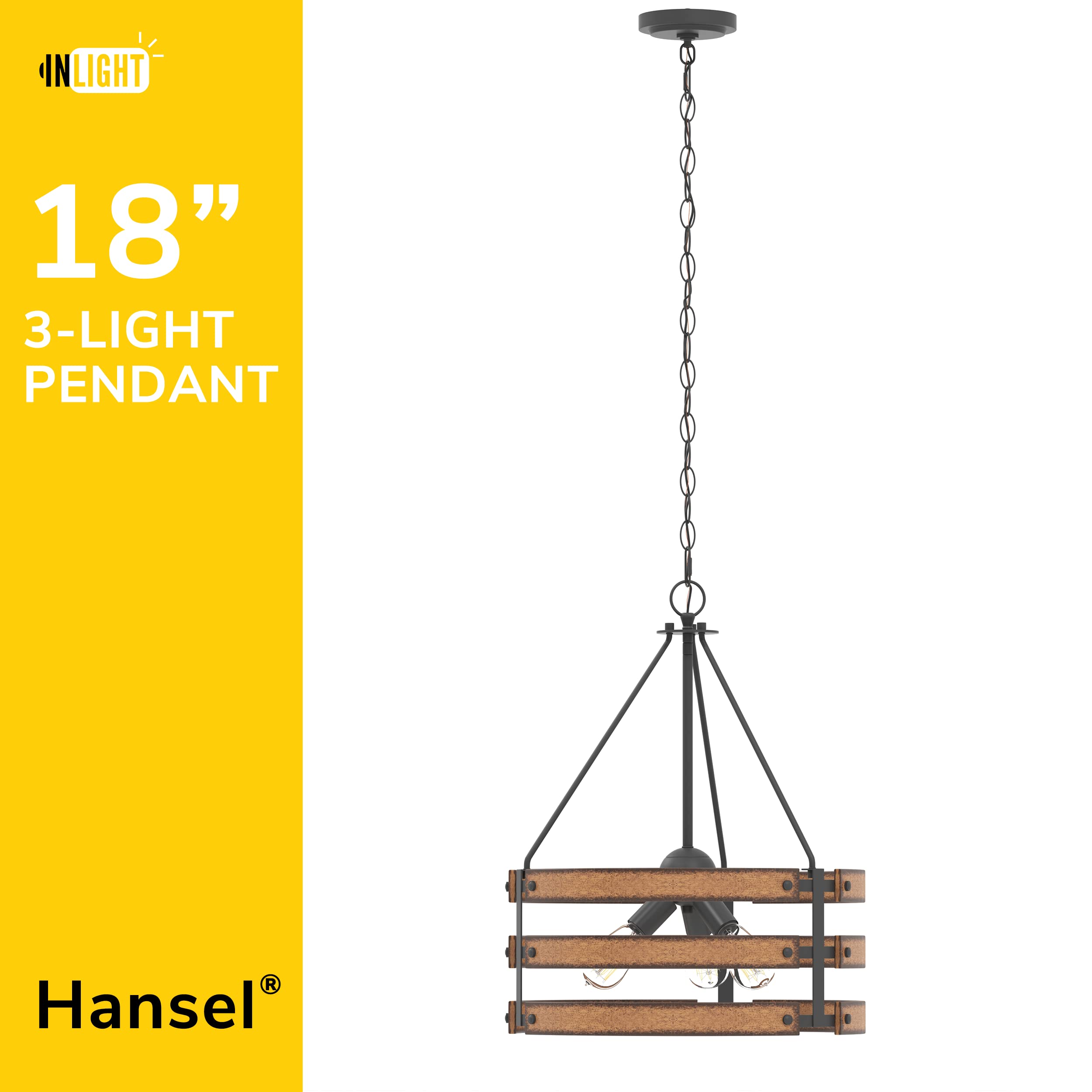 34" Wide Farmhouse 4-Light Kitchen Island Pendant Light, Textured Black and Faux Painted Wood Finish, Rustic and Industrial Design Linear Chandelier for Dining Room, IN-0335-4-WD