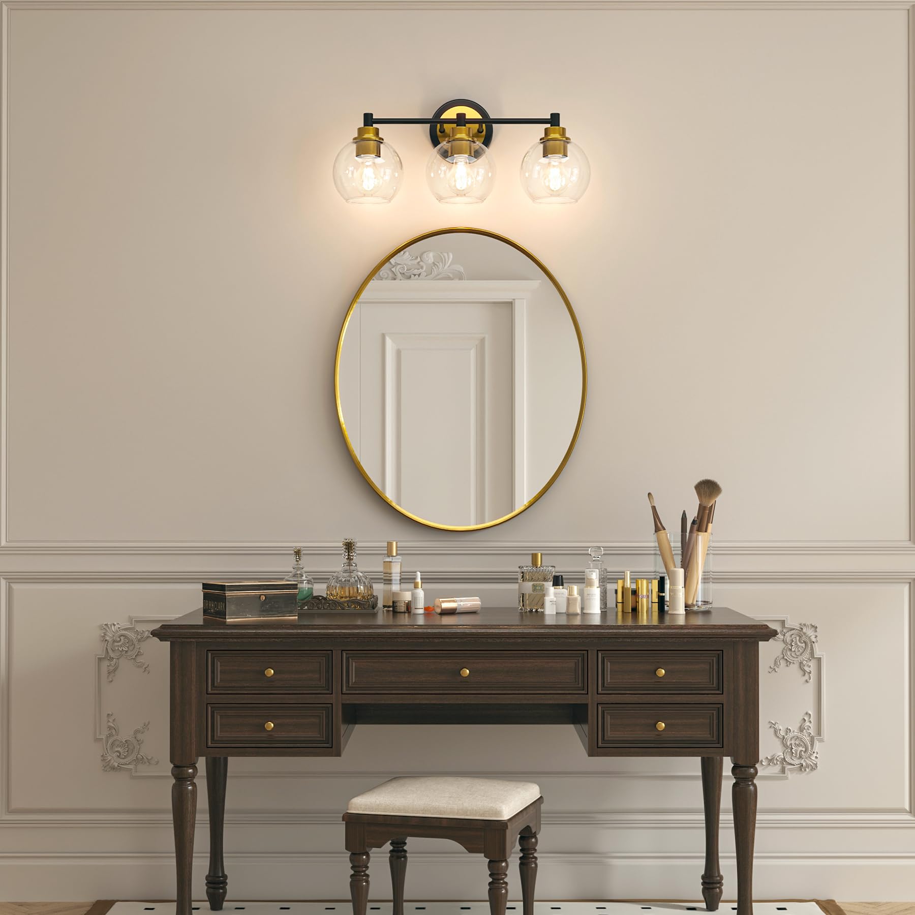 Bathroom Light Fixtures, 2-Light Bathroom Vanity Light with Globe Glass Shades E26 Sockets, Bathroom Lights Over Mirror for Bedroom Hallway Living Room, Gold Finish