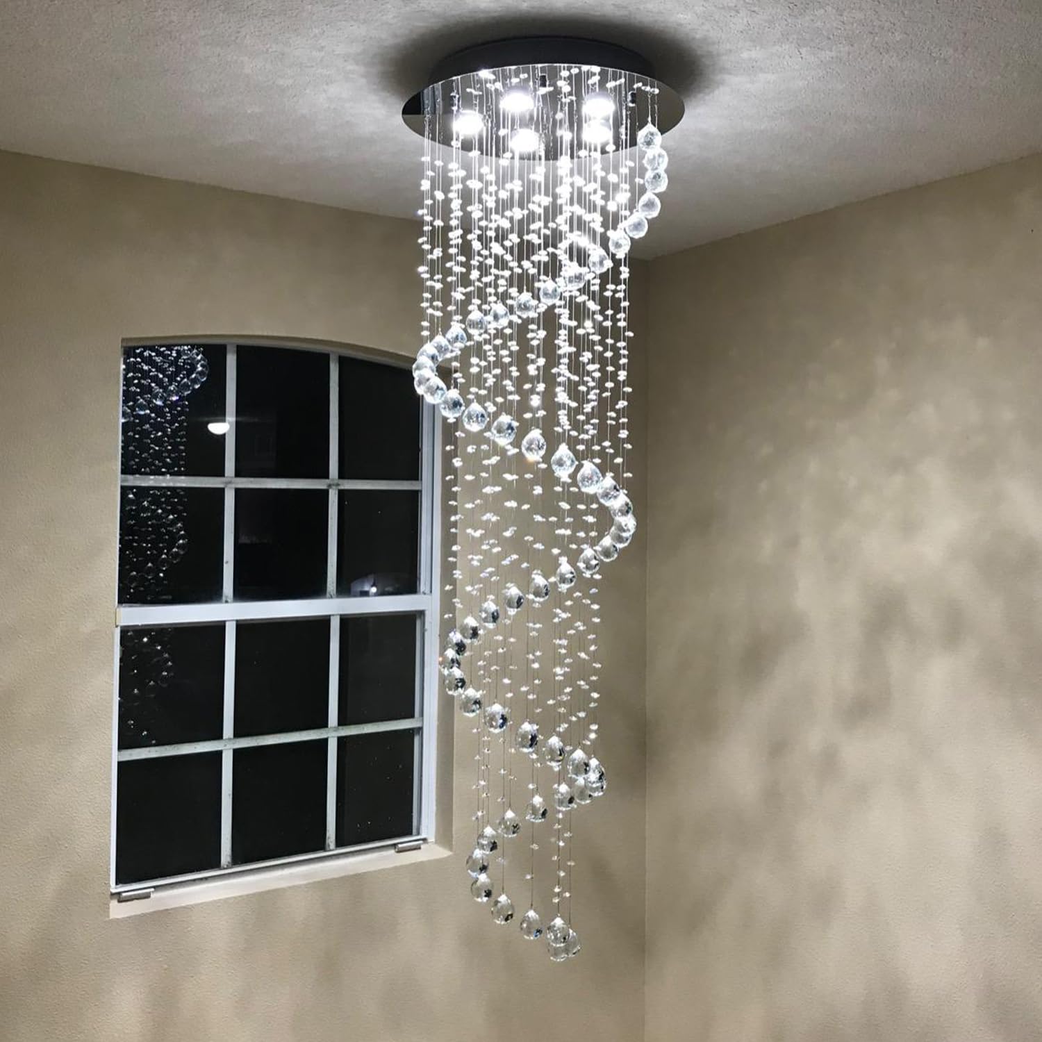 Elegance Spiral Chandelier for Dining Area, Modern Swirl Raindrop Chandelier Light Fixture for Foyer Hallway Crystal Chandeliers for High Ceilings, Modern Hanging Light D15 x H31 of CRYSTOP