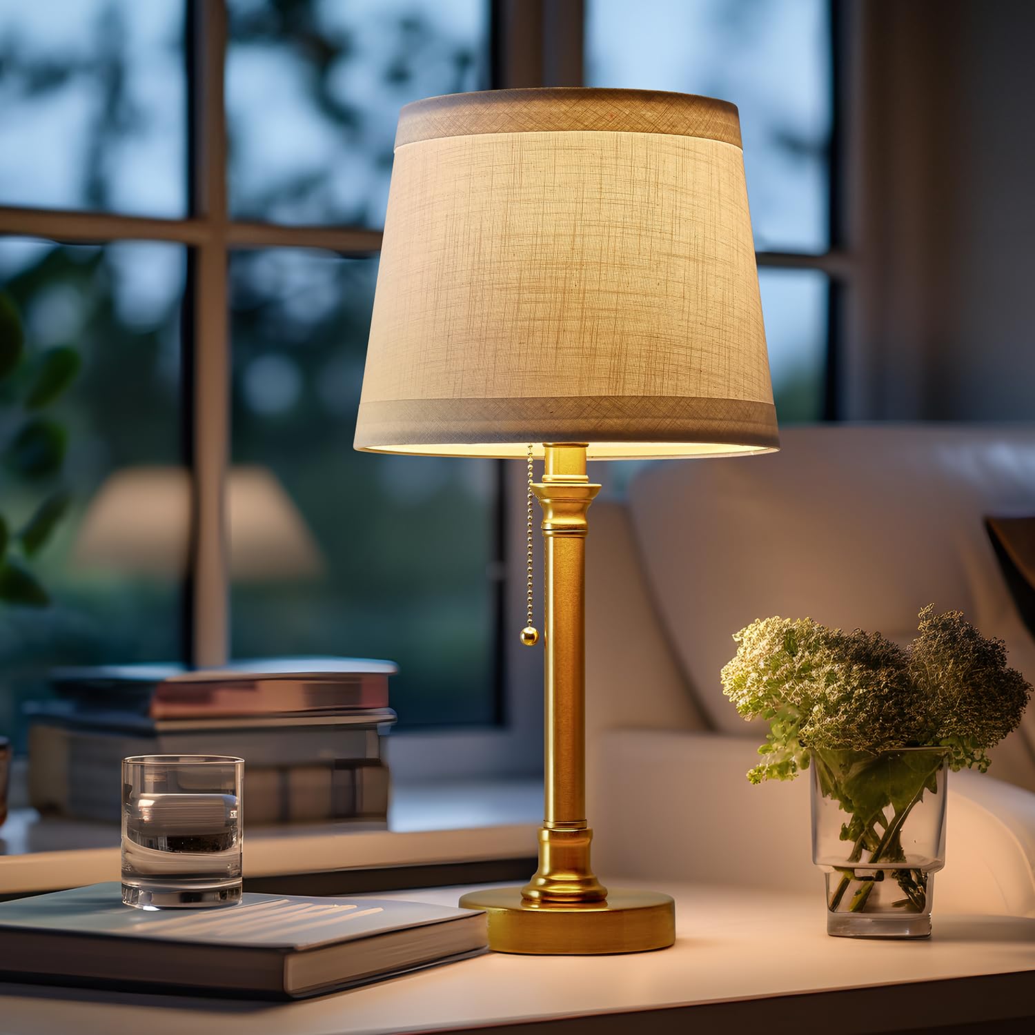 19.5'' Gold Table Lamp for Living Room Nightstand Modern Lamps Brass Table Lamp for Bedroom Metal Bedside Lamp with White Drum Shade