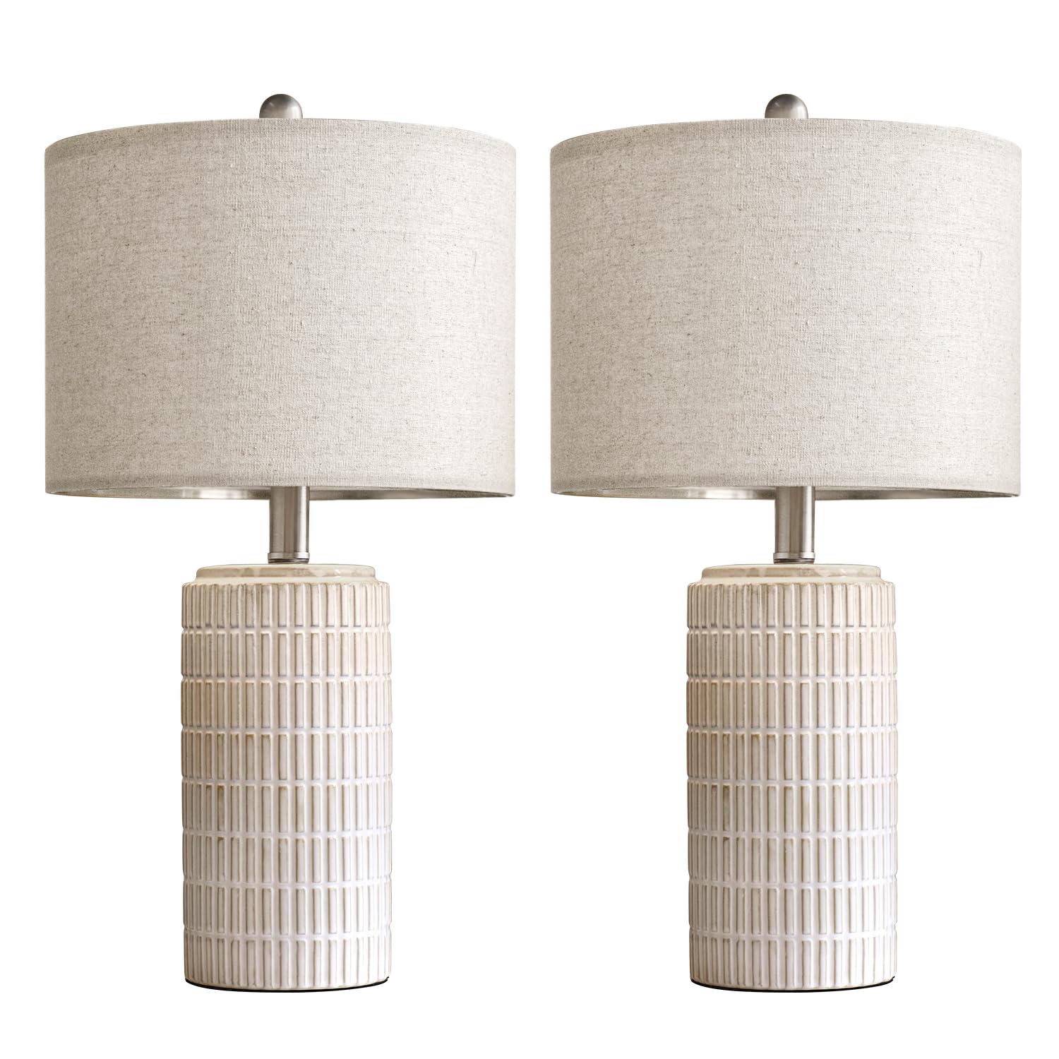 23" Table Lamp Set of 2 for Living Room, Modern Ceramic Lamps for Bedroom Farmhouse, White Bedside Nightstand Bedside Lamp End Table Lamps Beige