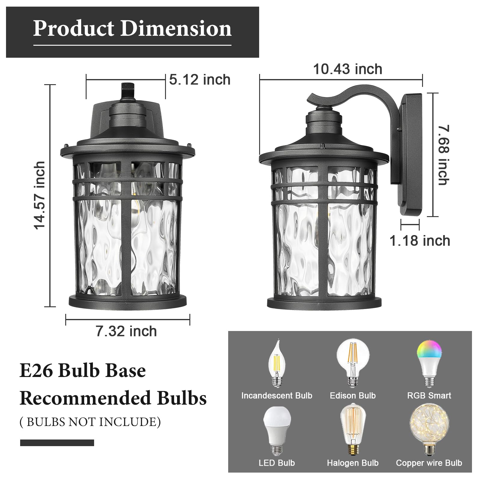 Outdoor Porch Lights Wall Mount, Outdoor Light Fixtures Sconces Wall Lighting with Seeded Glass Waterproof Exterior Lights for Patio Yard House Hallway Doorway Garage(1 Pack, White)