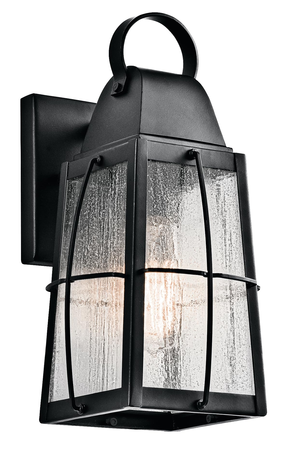 12" Outdoor Wall Light in Textured Black, 1-Light Exterior Wall Sconce Porch Light with Clear Seeded Glass, (12" H x 5.75" W), 49552BKT