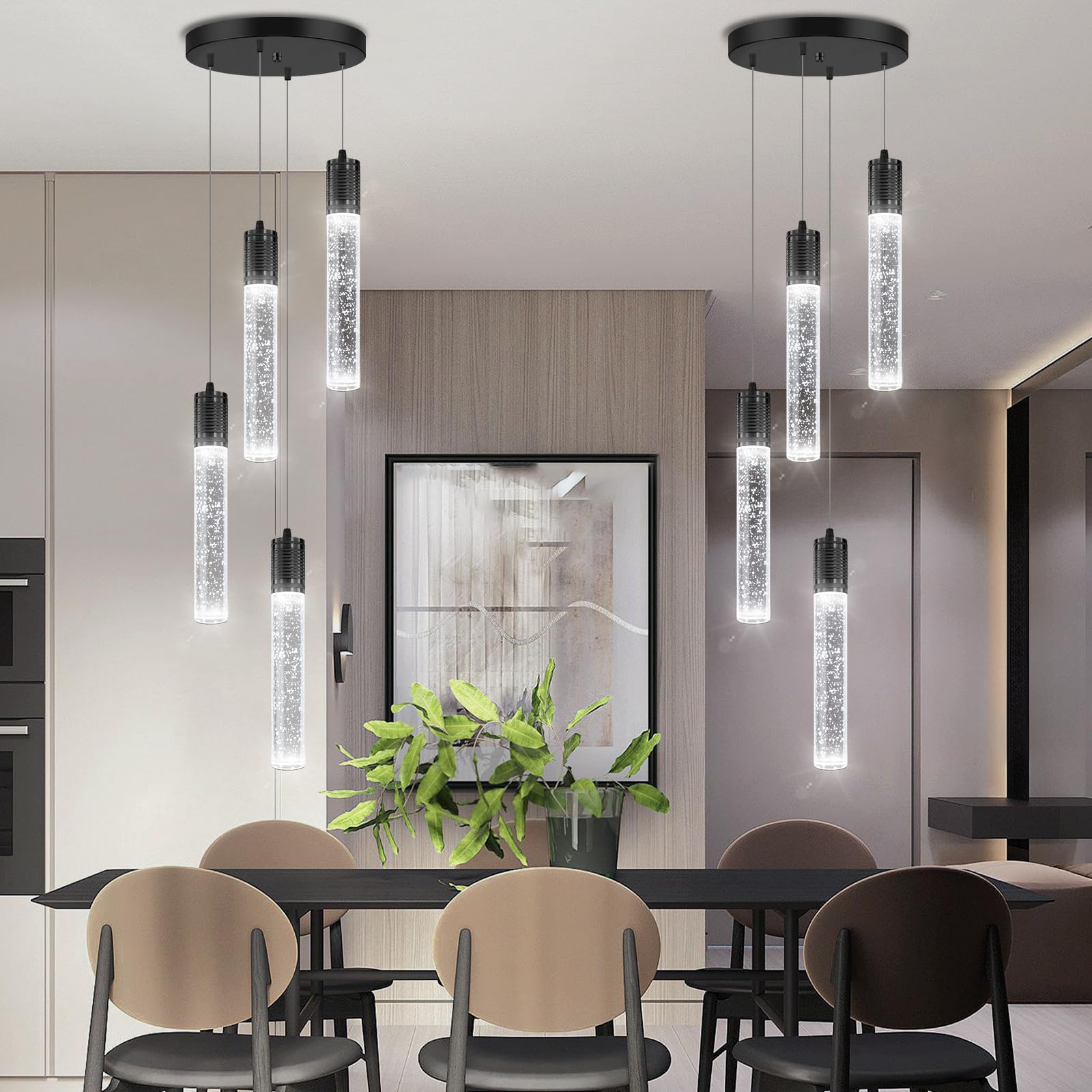 3 Lights Independent Kitchen Island Dining Room Light Pendant Light Fixtures Bubble Crystal Chandeliers Modern Kitchen Island Lighting Chandeliers Fixtures LED Lampara, 6000K LED Bulbs Included