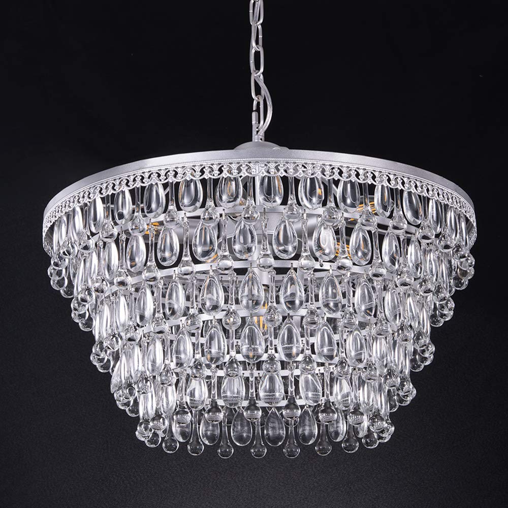 Crystal Chandelier, 6-Light 5 Tiers Farmhouse Bronze Ceiling Lighting Fixture, Modern Foyer Dining Room Chandeliers for Bedroom, Hallway, Bar, Kitchen, W20-inch