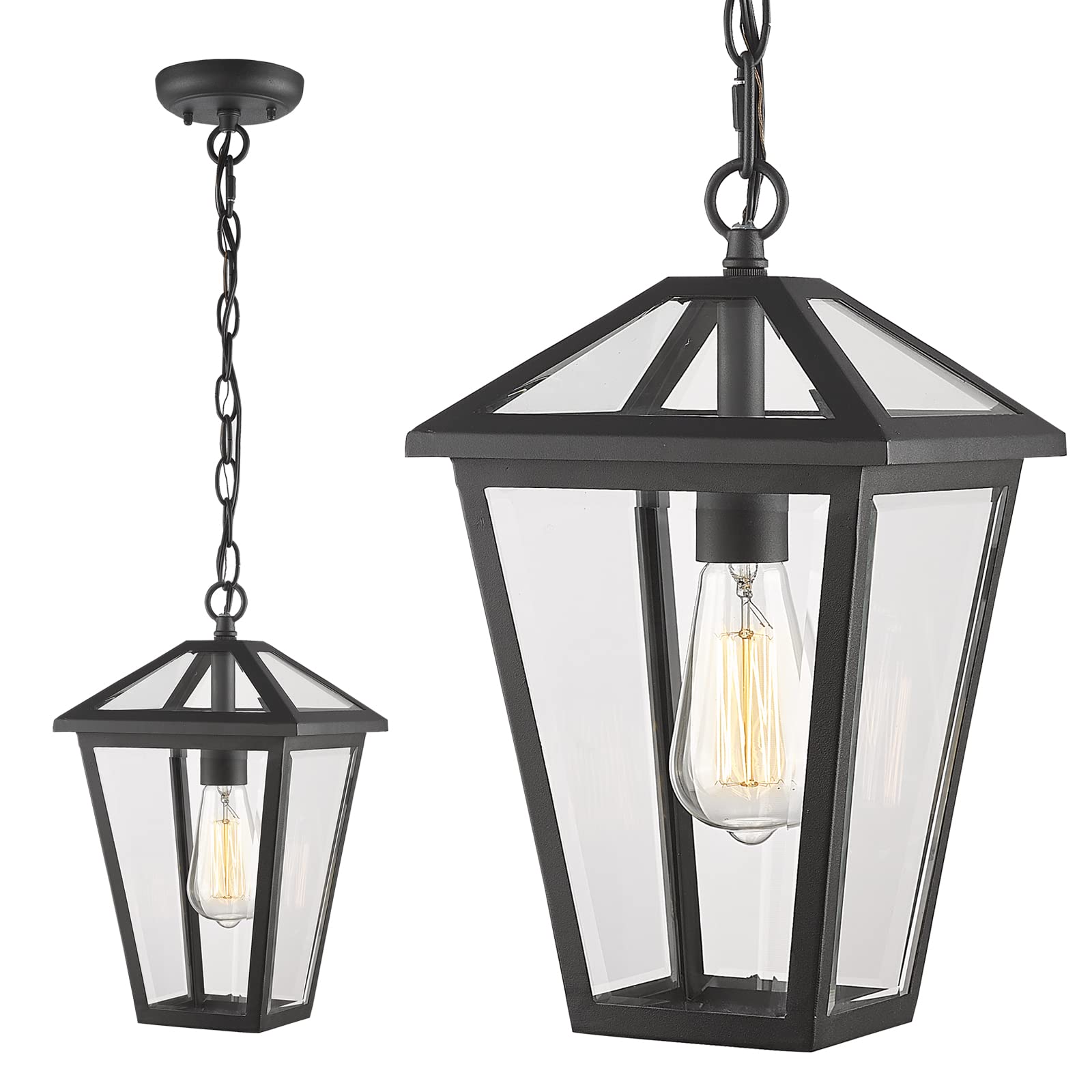 Outdoor Pendant Light for Porch, Exterior Hanging Lantern Outdoor Chandelier in Black Finish for Entryway, Doorway, Farmhouse, Foyer