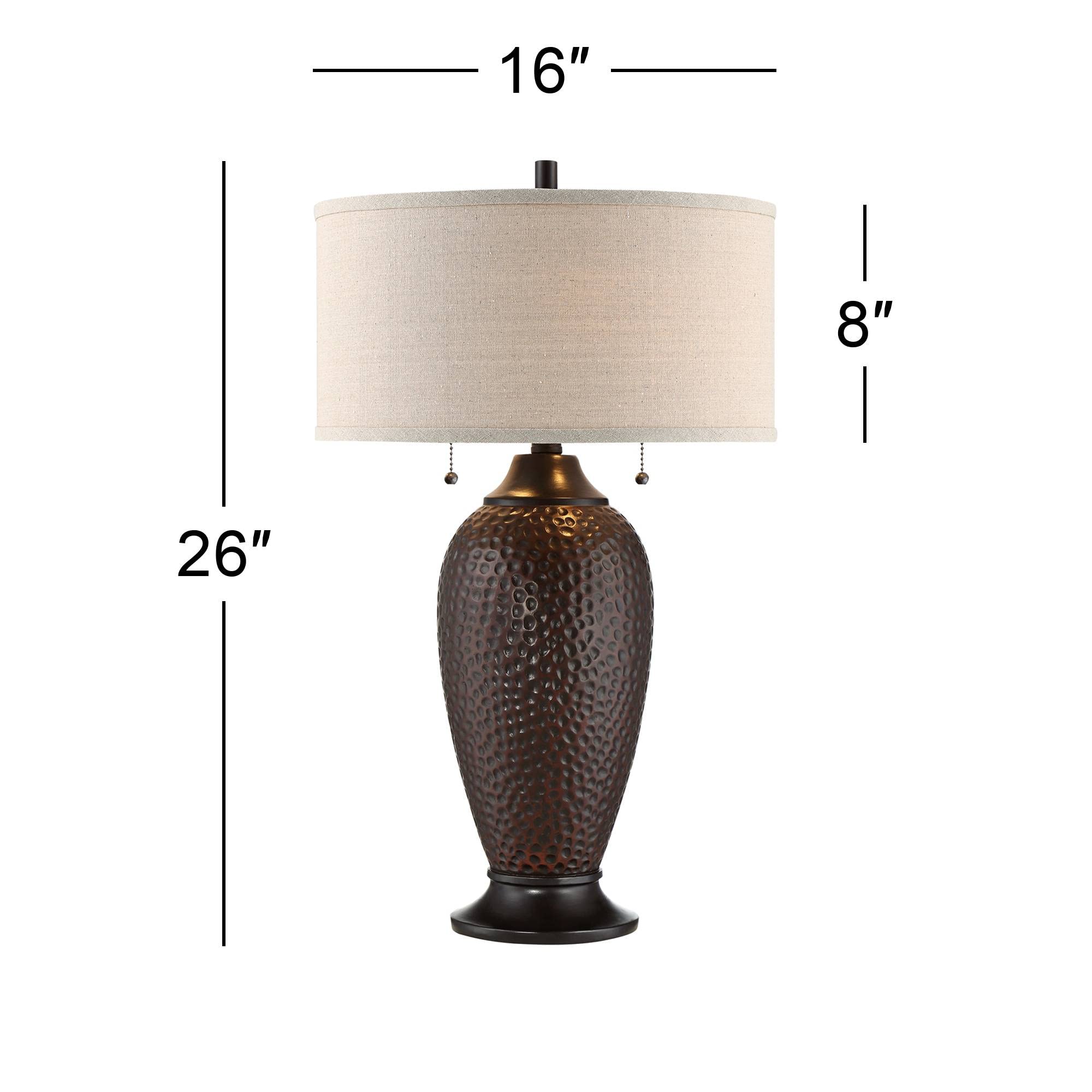 360 Lighting Cody Modern Industrial Rustic Table Lamps 26" High Set of 2 Hammered Oiled Bronze Brown Oatmeal Linen Drum Shade for Living Room Bedroom House Bedside Nightstand Home Office