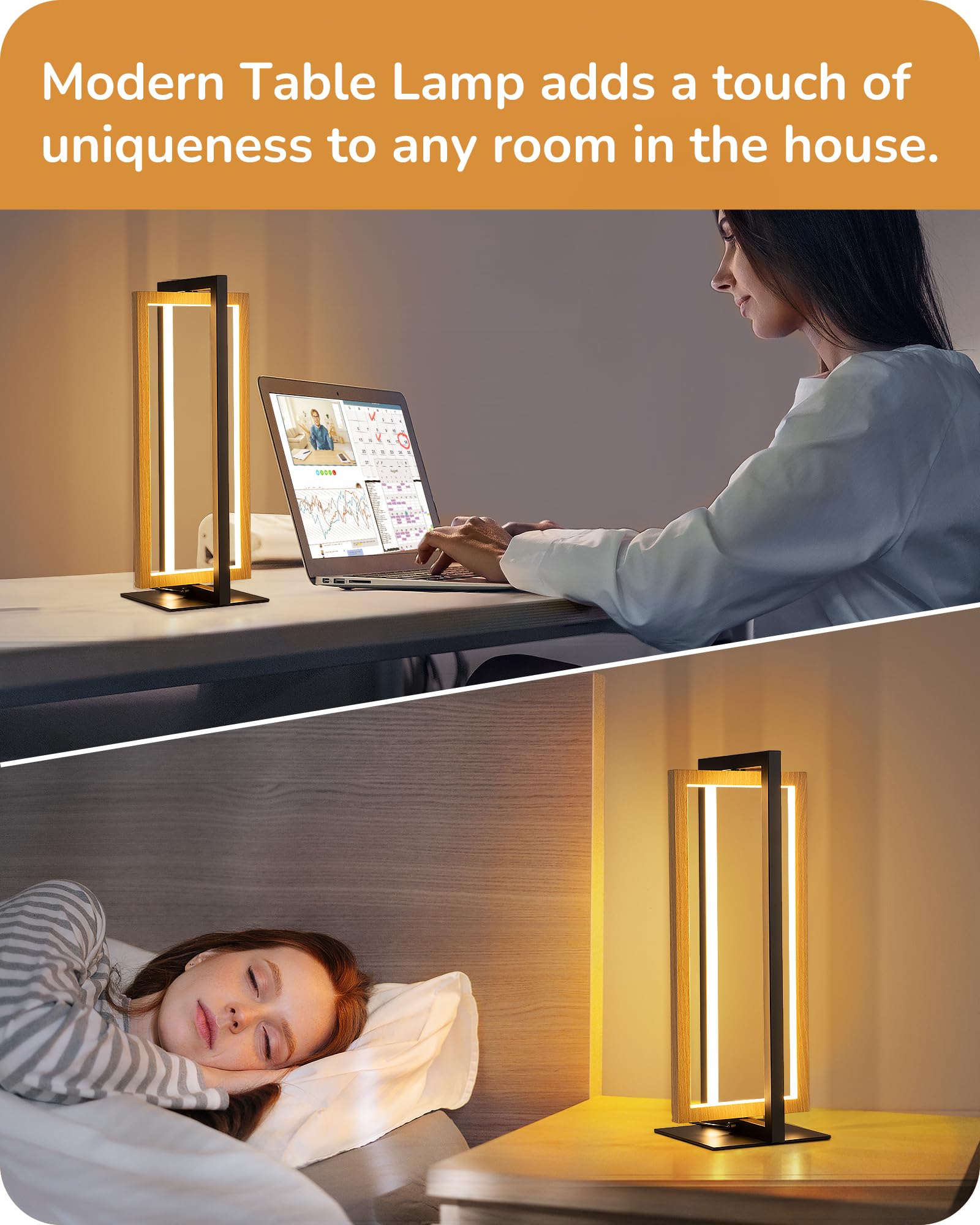 Modern LED Table Lamp, Stepless Dimmable Minimalist Bedside Lamp, MAX 750LM, 3 Color Temperature, Switch Control Nightstand Lamp for Living Room Bedroom, Angle Adjustable