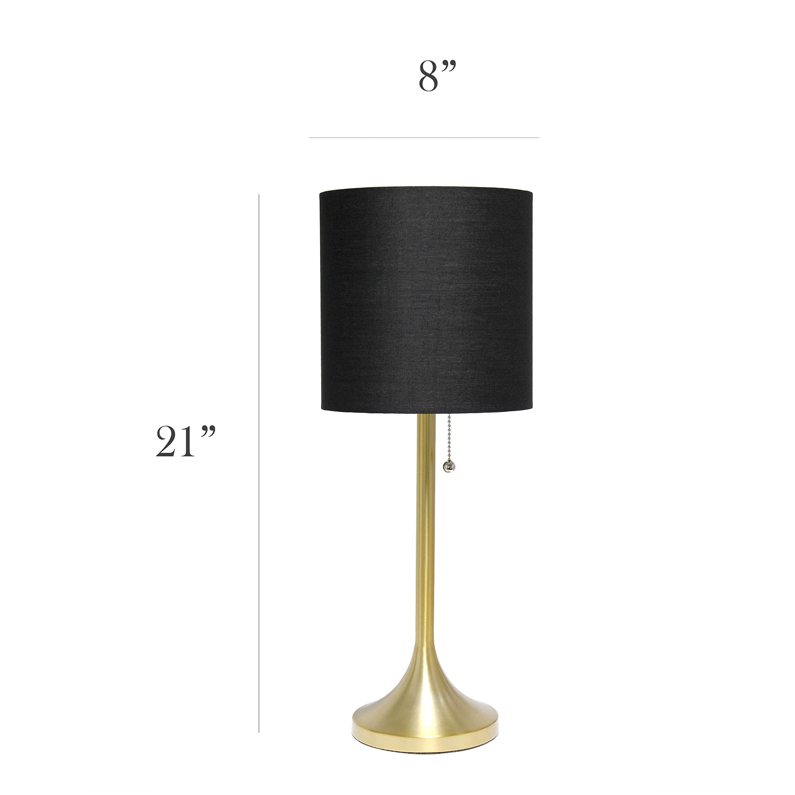 Tapered Fabric Drum Shade Table Lamp, Gold and White, 8 x 8 x 21