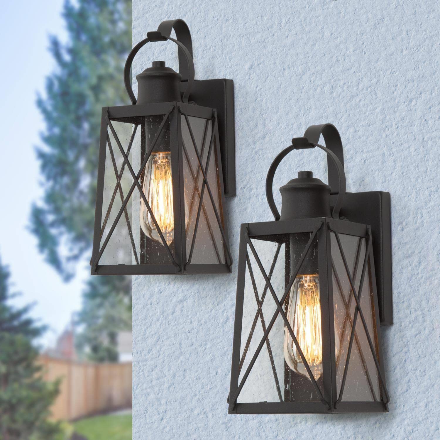 Outdoor Wall Lights, Exterior Wall Sconces Light Fixture with Seeded Glass, Waterproof and Anti-Rust Lanterns for Front Door, Entry, Porch, Patio, and Gazebo