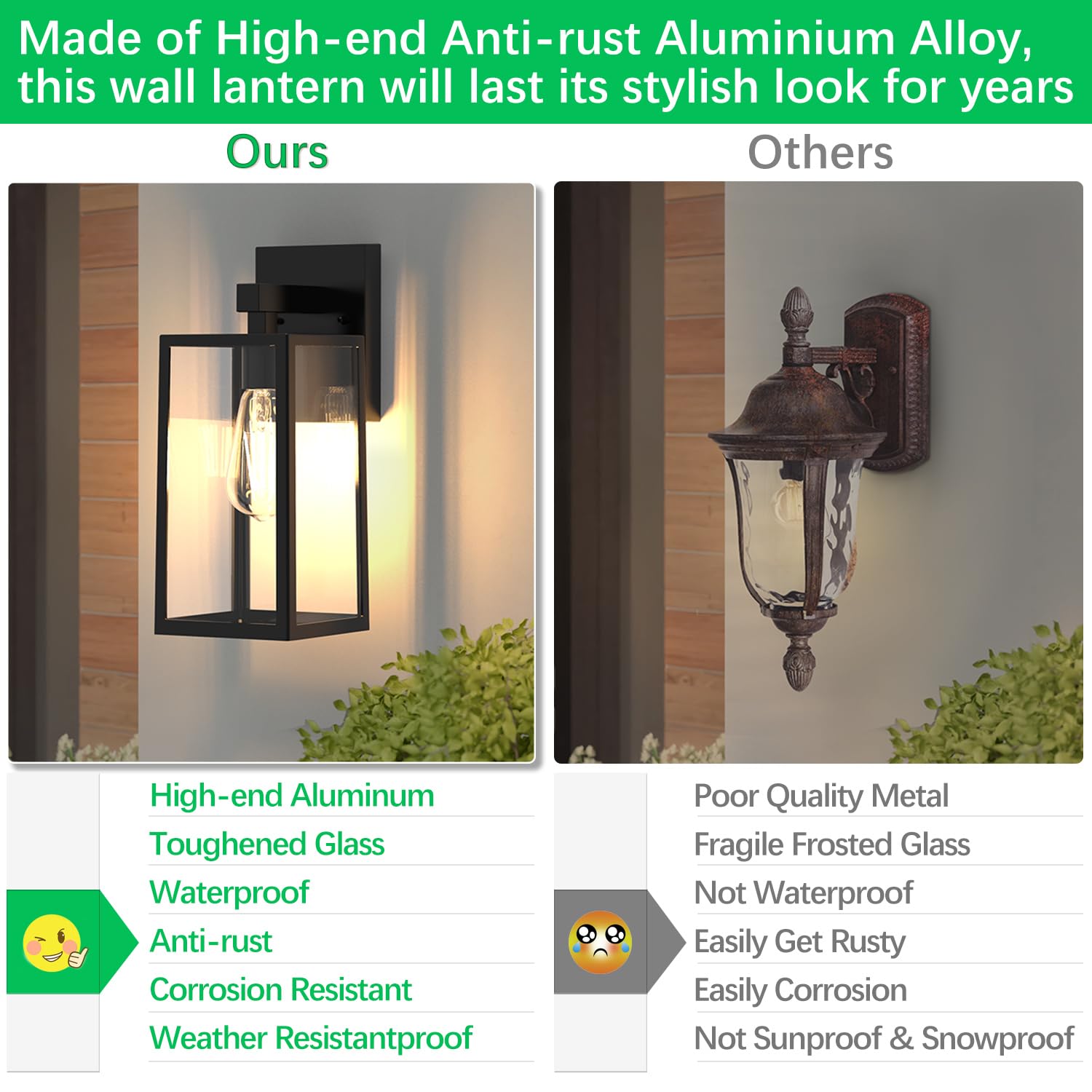 Outdoor Wall Lantern, Exterior Waterproof Wall Sconce Light Fixture, Black Anti-Rust Wall Mount Light with Clear Glass, E26 Base Wall Lamp