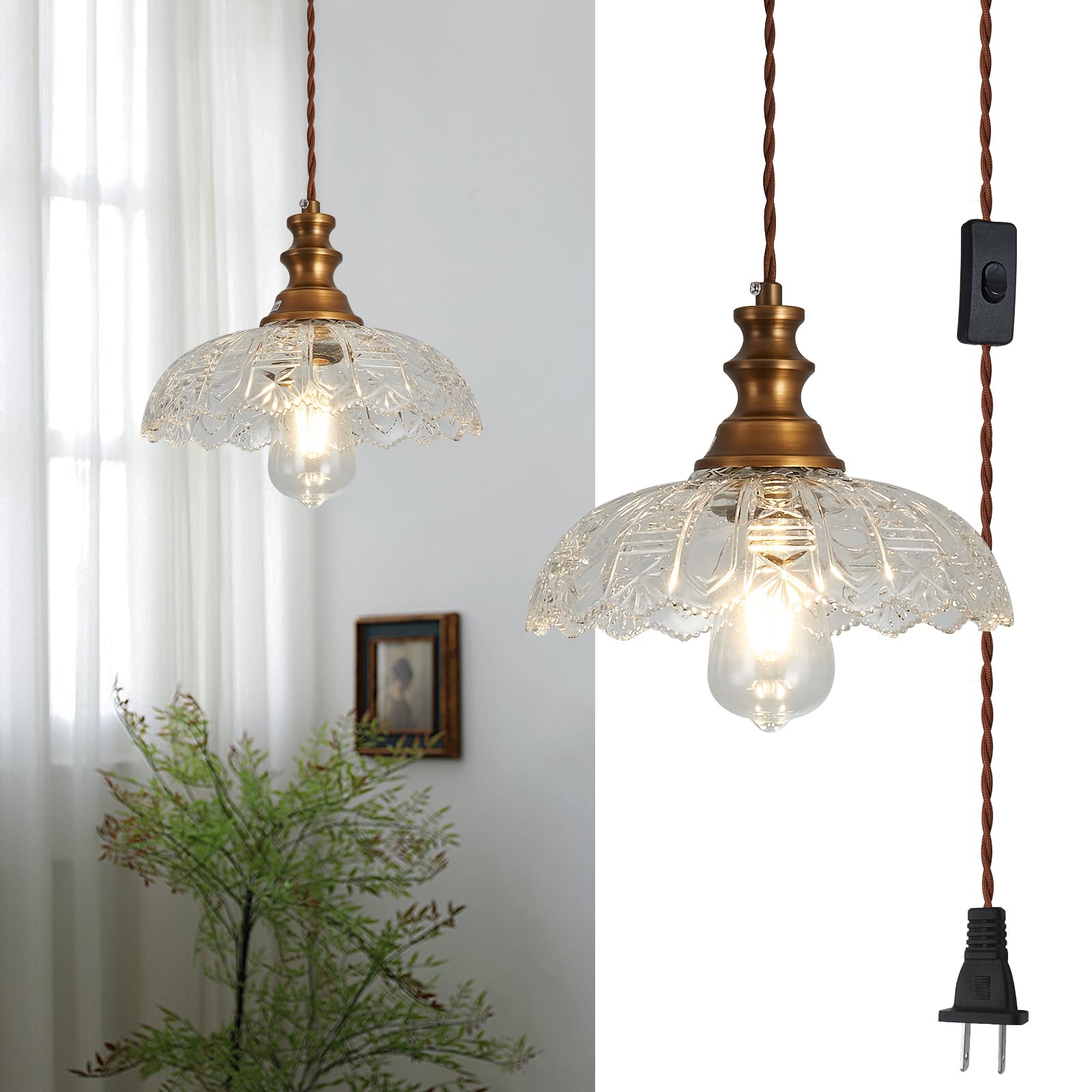 1-Light Pendant Light with Oil Rubbed Bronze Metal Glass Shade and Adjustable Cord Industrial Ceiling Hanging Light for Kitchen Island Bar Dining Room Bedroom Foyer Hallway Farmhouse