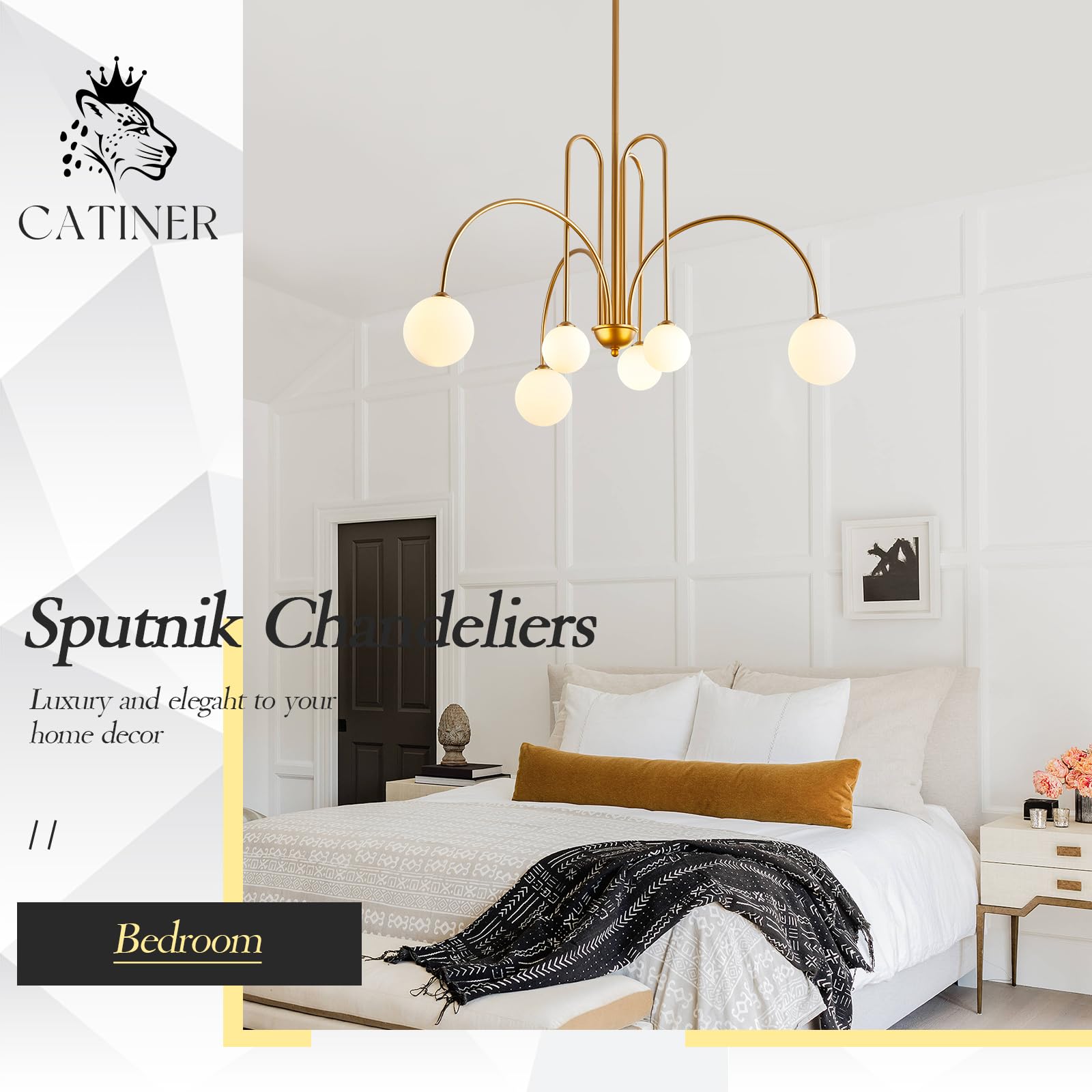 Gold Sputnik Chandeliers for Dining Room,Mid Century Crystal Glass Chandeliers 6 Lights Modern Ceiling Pendant Light Fixtures Iceberg Shape for Living Room Kitchen Island Bedroom