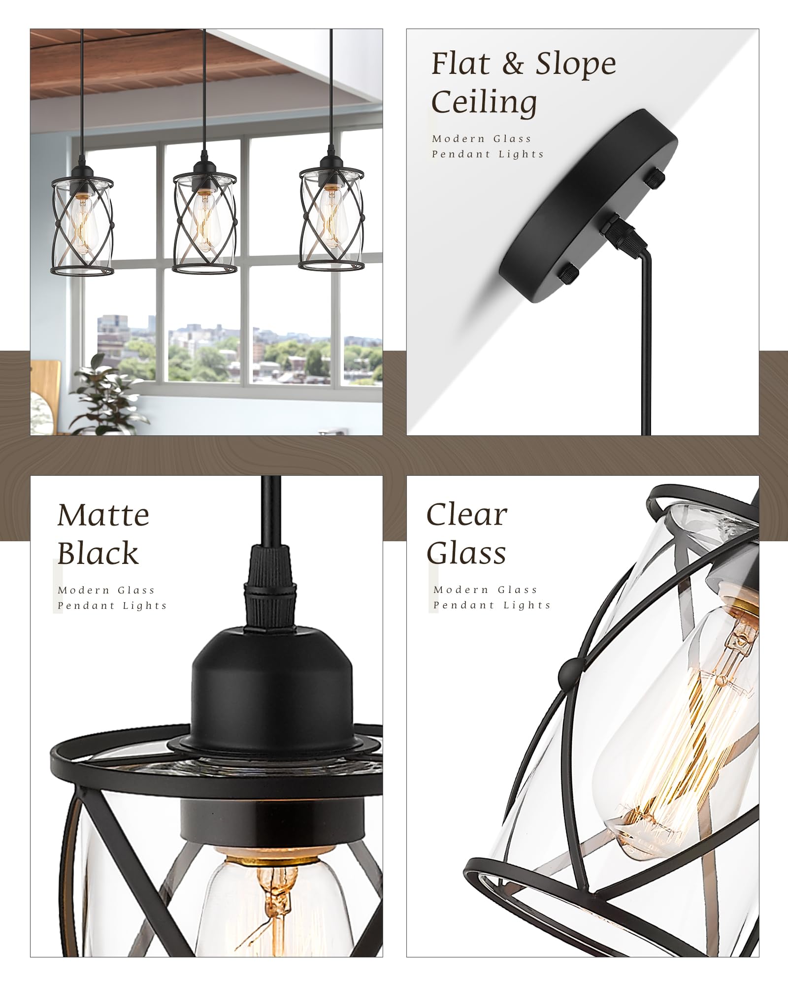 Brushed Gold Pendant Light Fixtures, 3-Light Modern Dining Room Cluster Pendant Light with Milky Glass, Mid Century Cage Hanging Pendant Lighting for Kitchen, Adjustable, CH9176BGW3