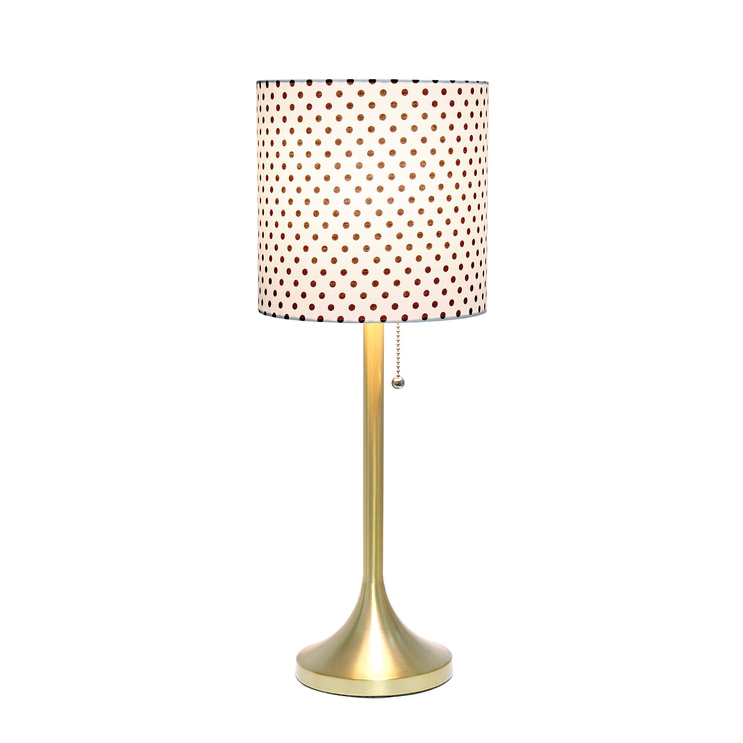 Tapered Fabric Drum Shade Table Lamp, Gold and White, 8 x 8 x 21