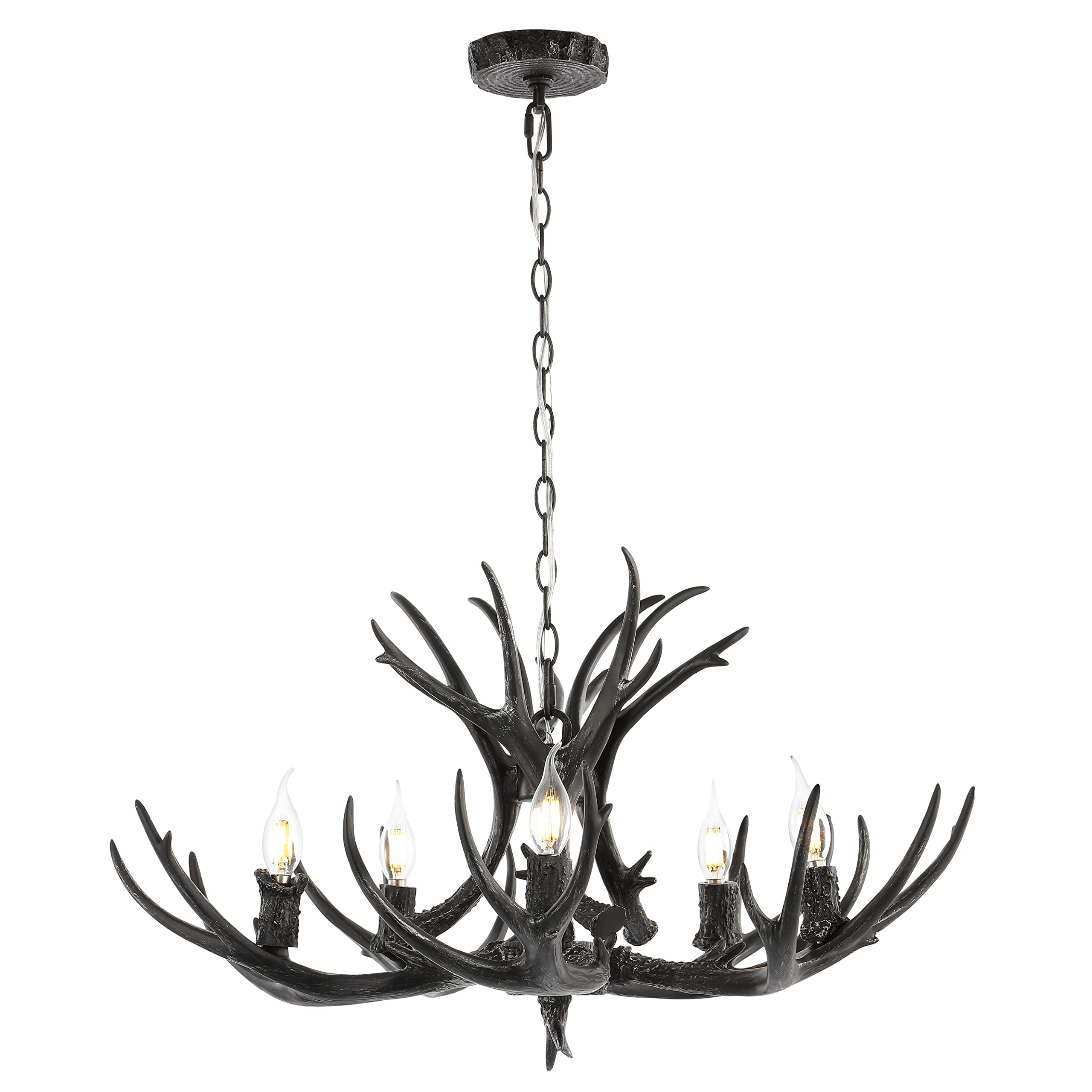 30" Adjustable Resin Antler 5-Light LED Chandelier, Glam, Rustic,Cottage,Transitional, Dimmable Dining Room, Living Room, Kitchen, Foyer, Bedroom, White