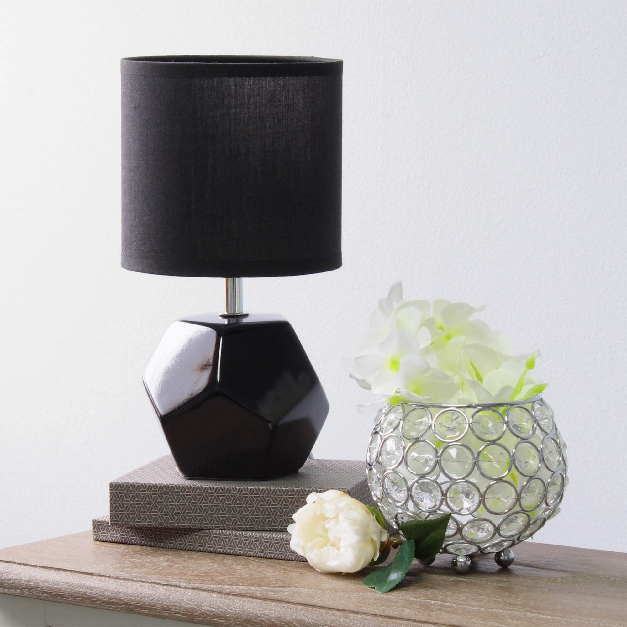 Round Prism Mini Table Lamp with Matching Fabric Shade, Gray