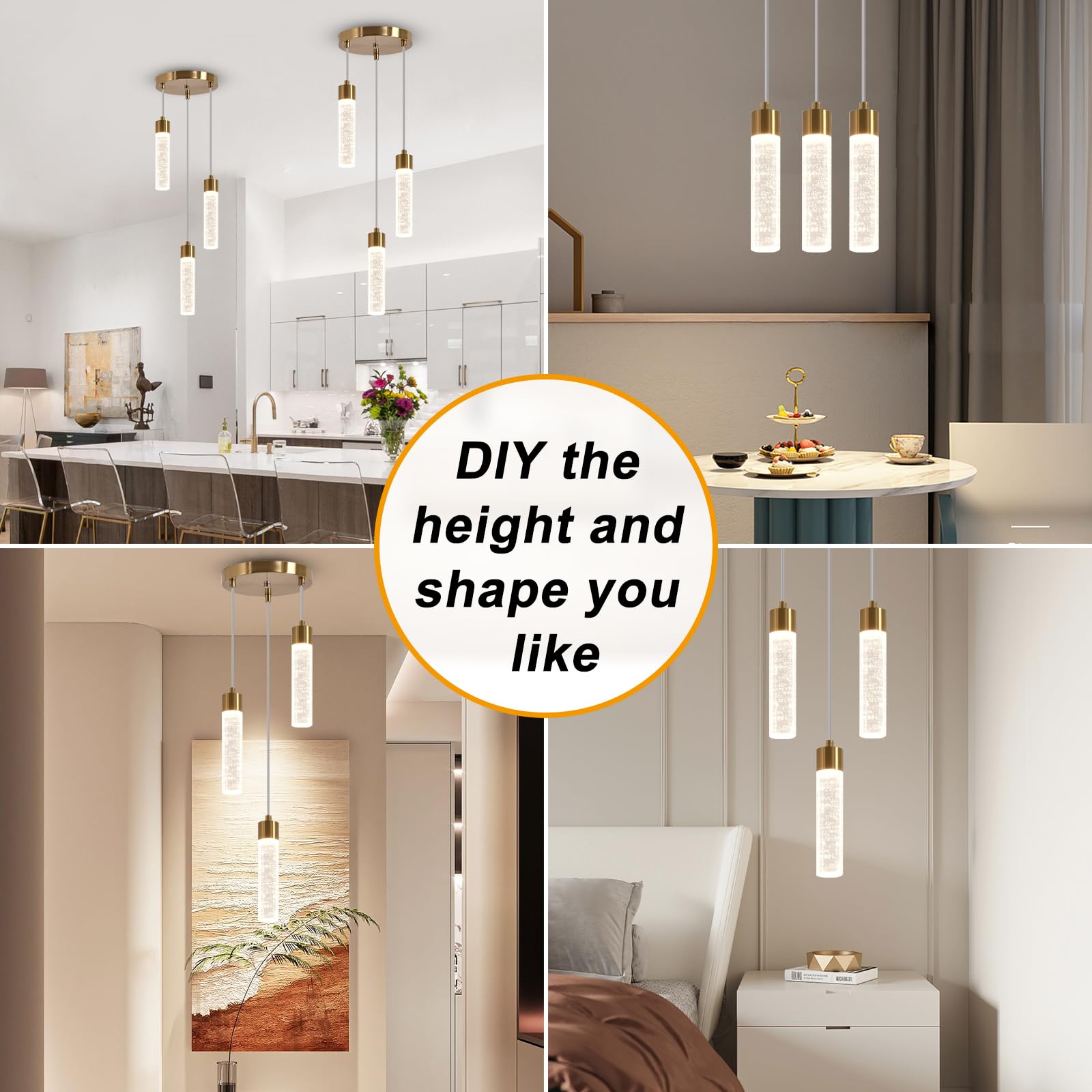 Modern LED Pendant Lights Fixture,3 Light Pendant Lighting,16W Dimmable Chandelier, 4000K Hanging Light for Kichen Island Dinning Room Foyer Hallway