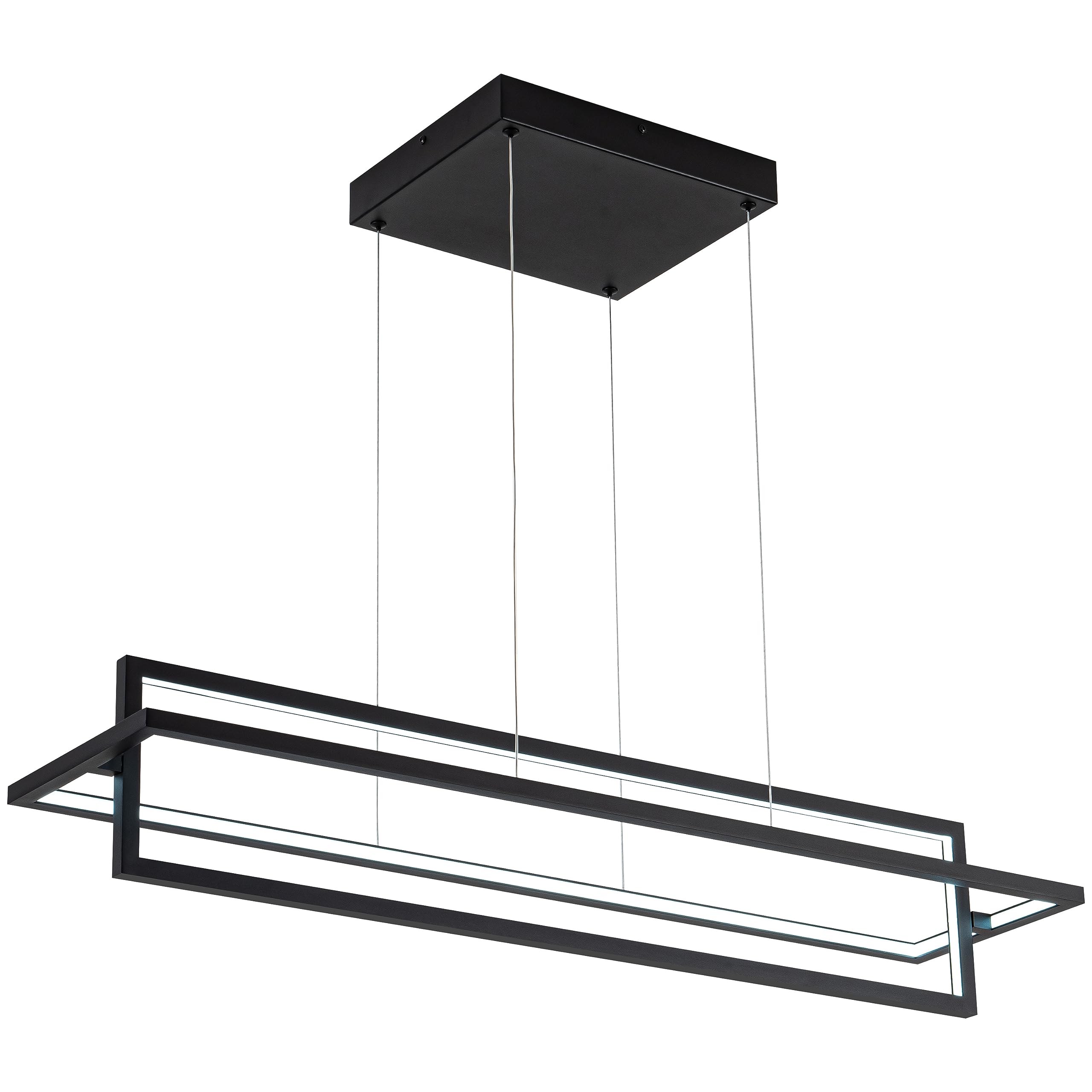 Modern LED Chandelier Linear Rectangle Chandelier Dimmable 35.4” Kitchen Island Lighting, Contemporary Hanging Linear Led Pendant Chandelier Light Fixture for Dining Room Hallway Bar Black