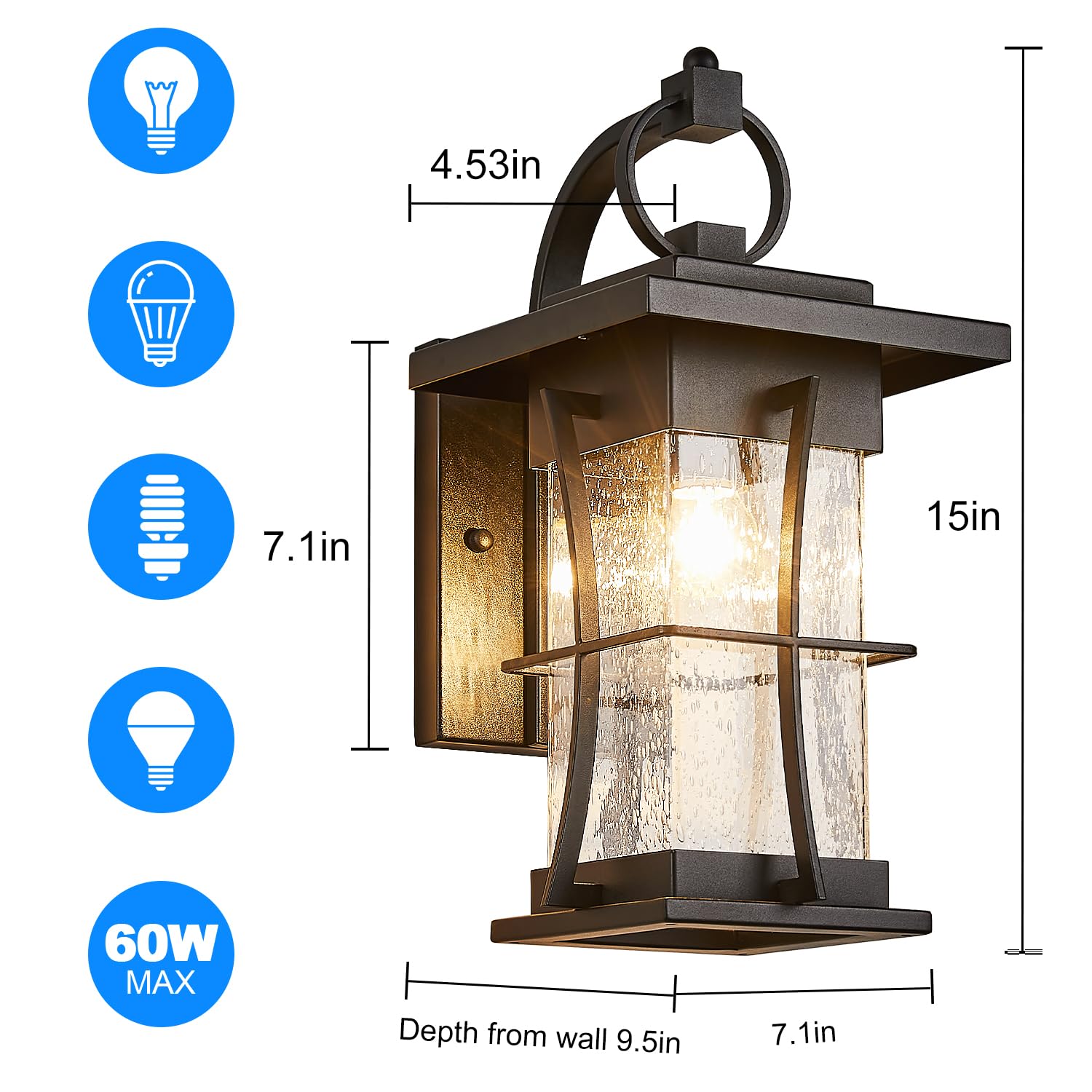 Oil Rubbed Bronze Outdoor Light Sconces Wall Mount Matte Brown Outdoor Wall Lamp Large Exterior Porch Wall Lantern with Seeded Glass 15" Outside Lights for House, Front Door, Patio, Backyard