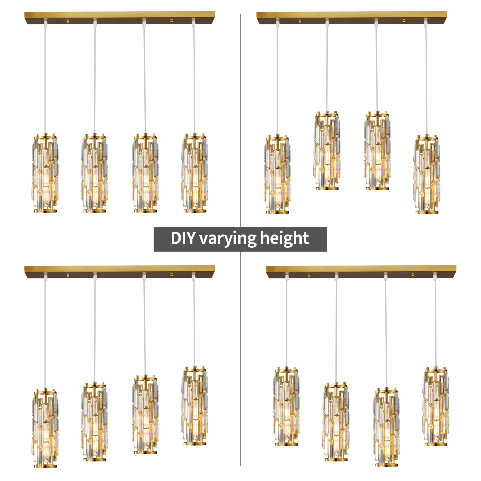 LMQNINE Pendant Lighting Modern Pendant Light, Mini Crystal Chandeliers,Adjustable Pendant Light Fixture for Kitchen Island Dinning Room Bedroom (Gold, 3-Light)