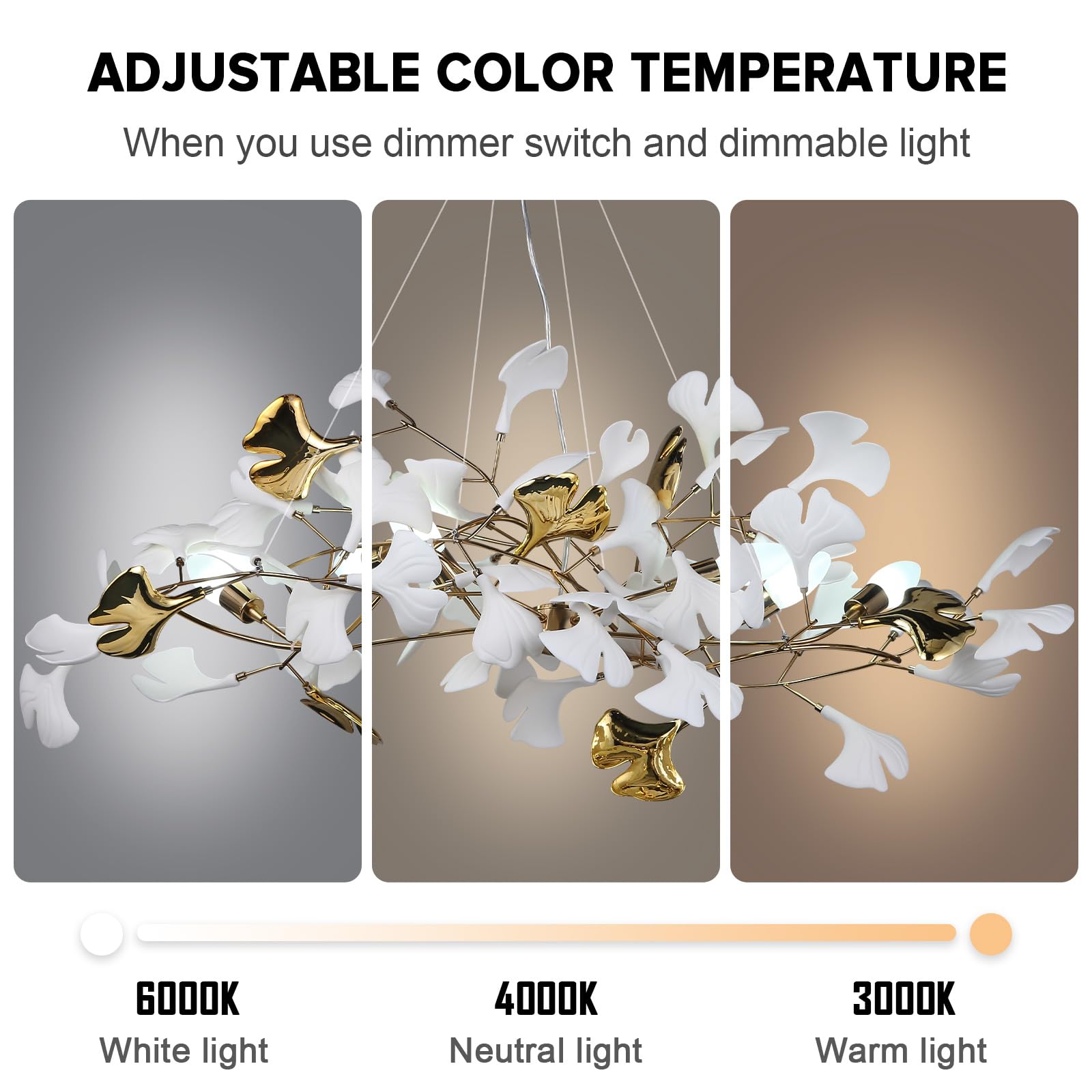 59 Inch White Rectangle Chandelier Ceramic Ginkgo Leaf Chandeliers Brass Large Chandeliers Modern Art Deco Chandelier for Dining Room Living Room,10-Light