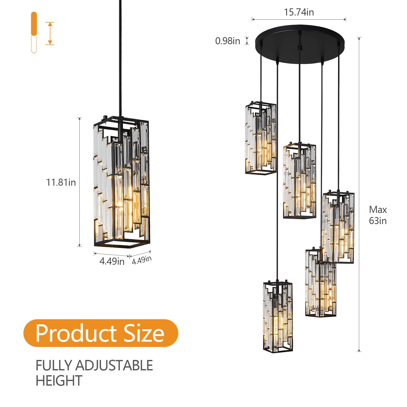 Gold Pendant Lighting Modern Pendant Light, Mini Crystal Chandeliers,Adjustable Pendant Light Fixture for Kitchen Island Dinning Room Bedroom (3 Pack)