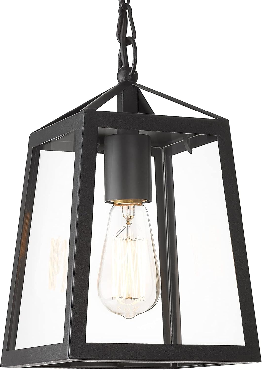 Outdoor Pendant Lights for Porch,Exterior Hanging Light Fixtures,Outdoor Lantern Pendant Light in Textured Black Finish w/Clear Glass Panel - 2451-1H