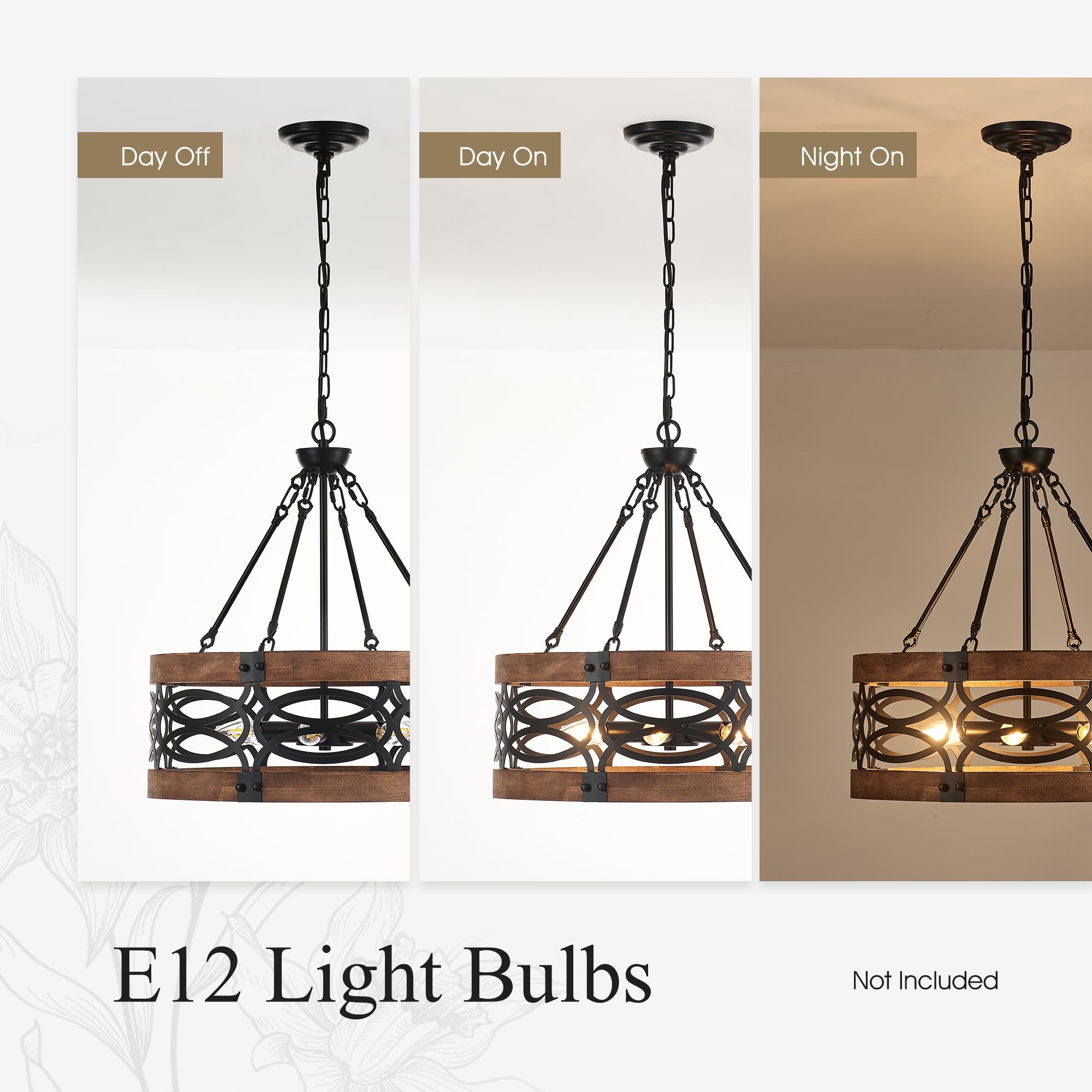 6-Light Farmhouse Wood Pendant Light,22.83'' Vintage Rustic Brown Oak Wood Chandeliers,Retro Industrial Hanging Light Fixtures for Dining Room Entryway, Bedroom