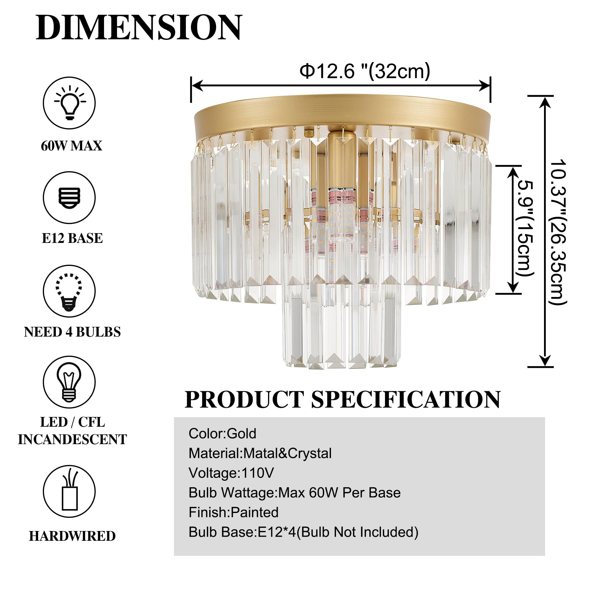 Gold Crystal Pendant Light Mini Modern Luxury Crystal Pendant Light Perfect for Dining Room, Bedroom, Kitchen, Living Room 3-Pack