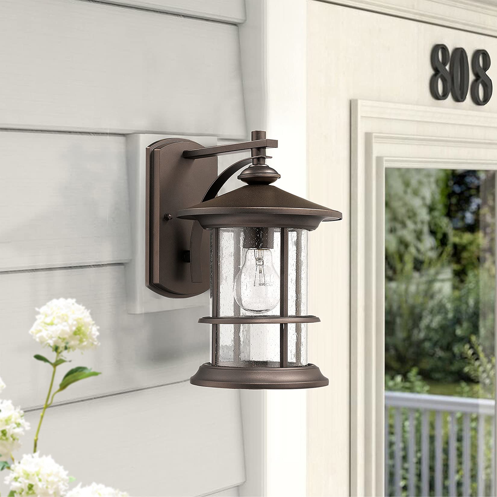 Oil Rubbed Bronze Outdoor Light Sconces Wall Mount, Clear Seedy Glass Large Exterior Porch Wall Lantern, 12.5" Outside Lights for House, Front Porch, Patio, Backyard