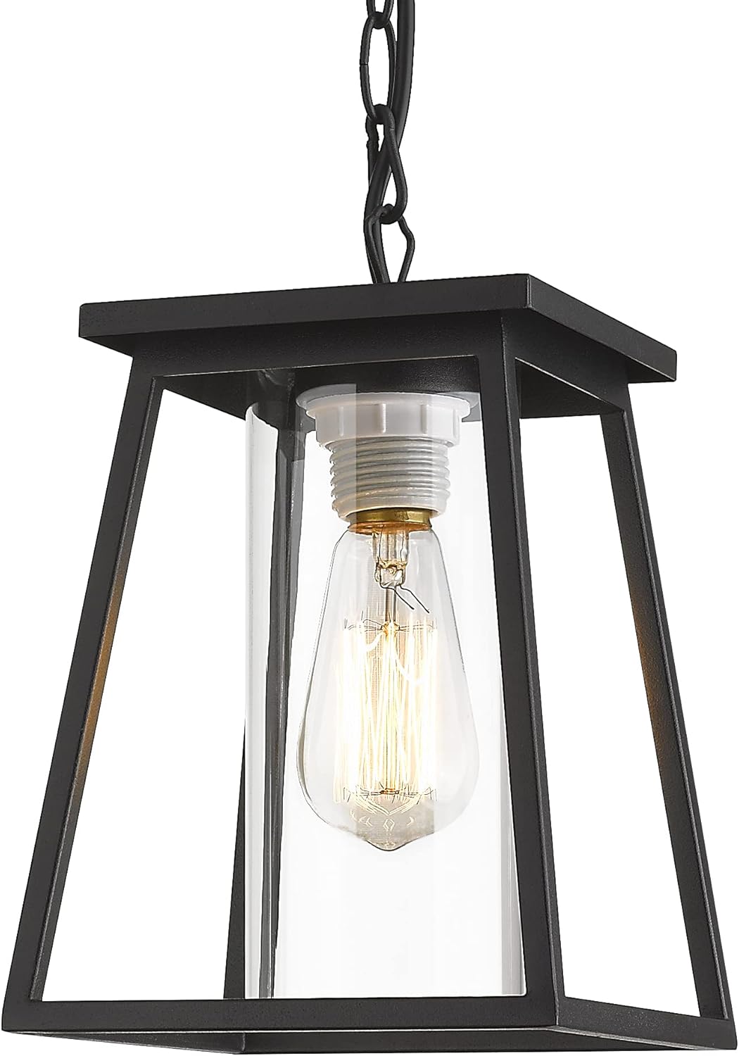 Outdoor Pendant Lights for Porch,Exterior Hanging Light Fixtures,Outdoor Lantern Pendant Light in Textured Black Finish w/Clear Glass Panel - 2451-1H