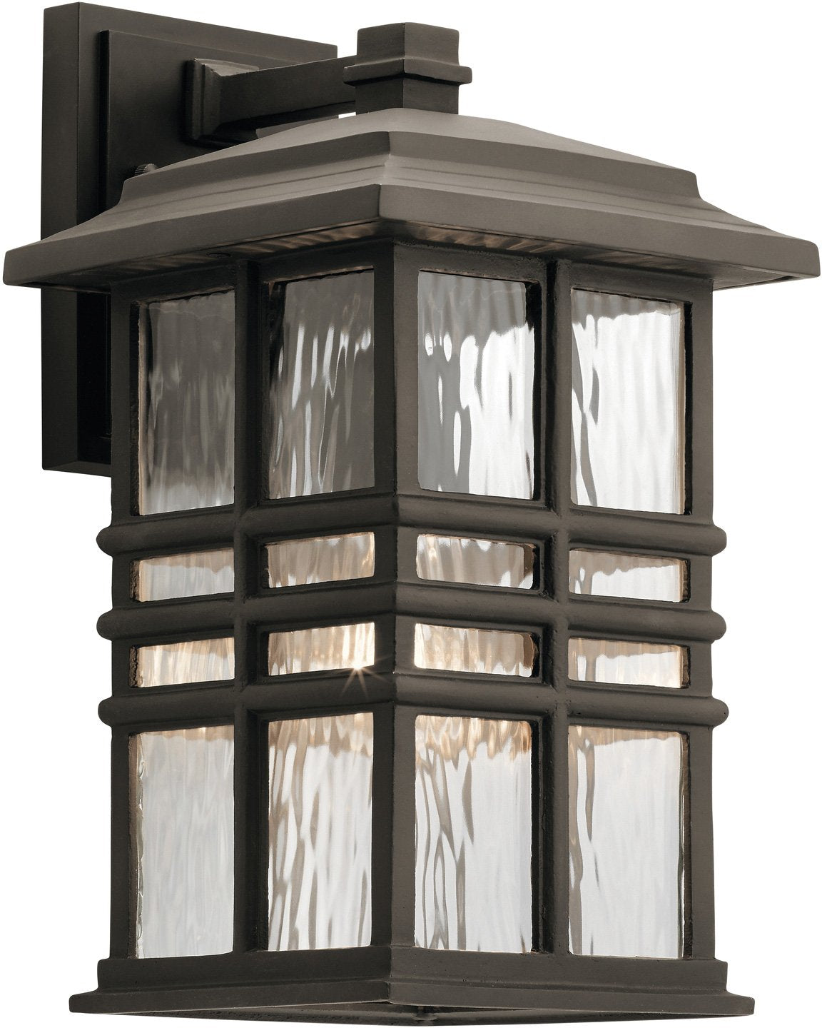 Square 12" Outdoor Wall Light in White, 1-Light Exterior Wall Sconce with Clear Hammered Glass, (12" H x 6.5" W), 49829WH